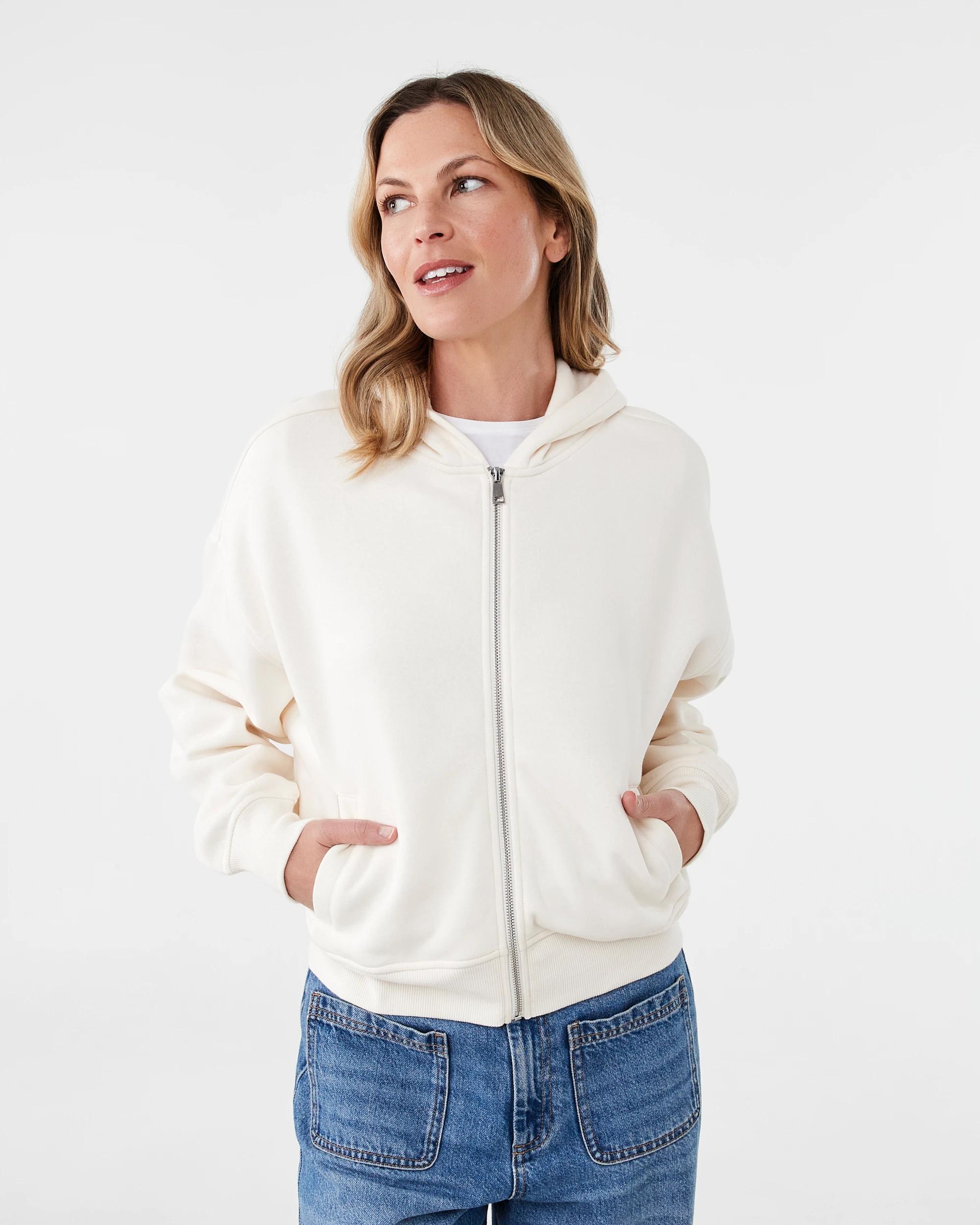 2 Relaxed Zip Through Hoodie Prtn White, 2 of 7