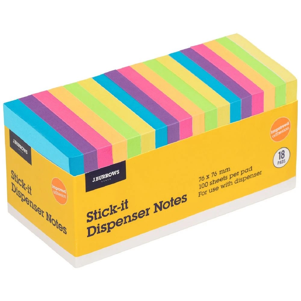 1 J.Burrows Stick-It Dispenser Notes 76x76mm Assorted 18 Pack, 1 of 3