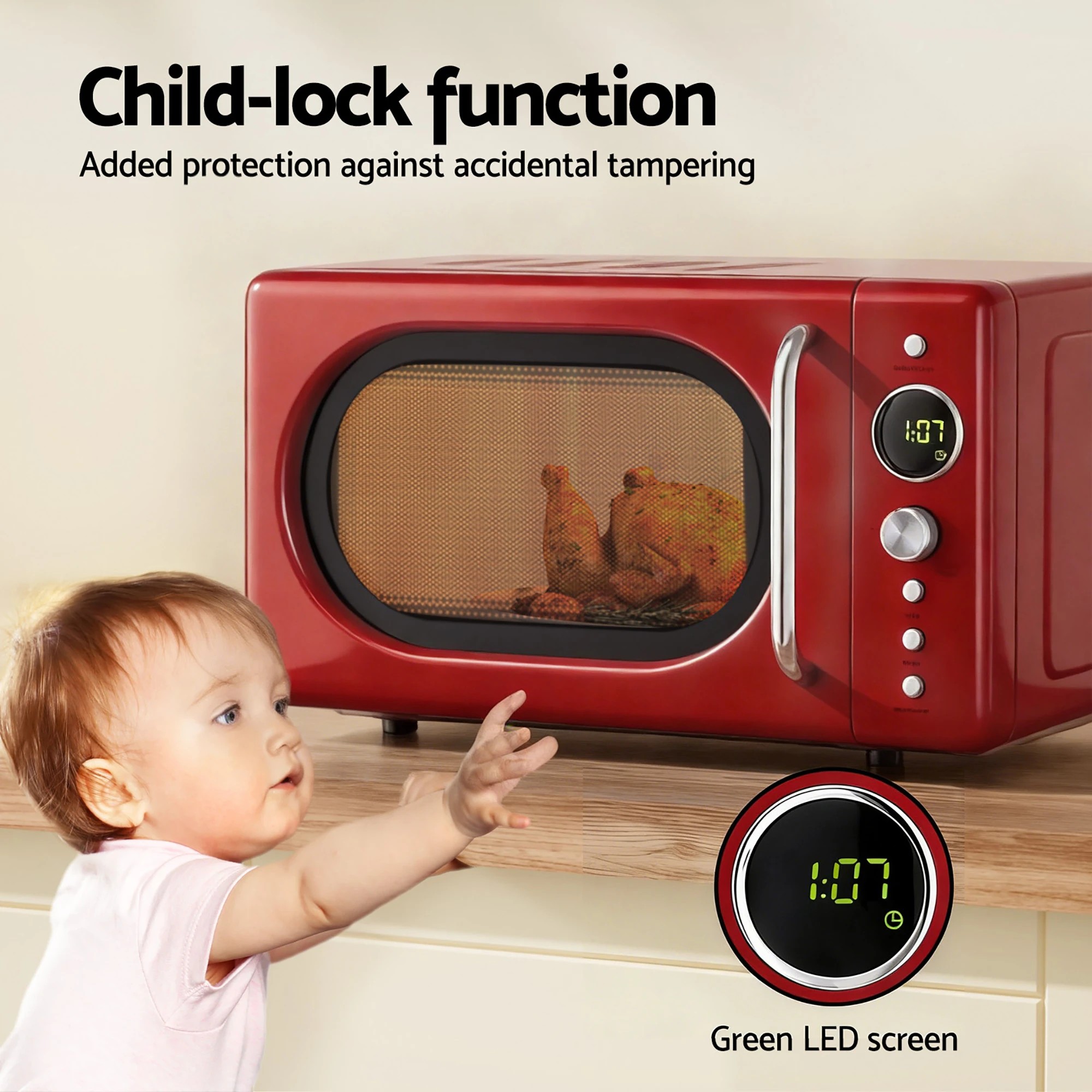 6 Devanti 20L Microwave Oven 700W - Red, 6 of 6