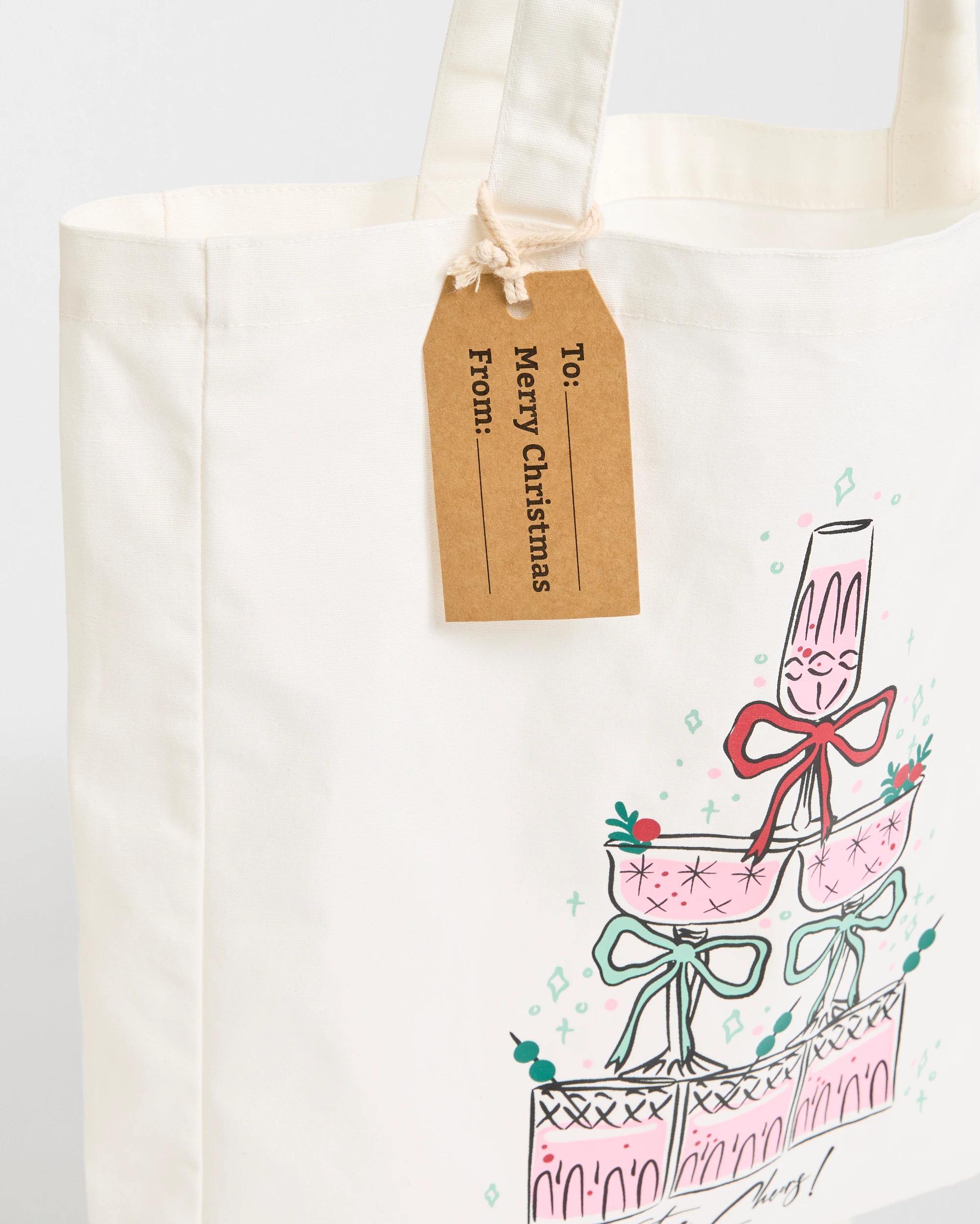 2 Target Woman Cotton Festive Cheers Christmas Tote Bag CREAM, 2 of 2