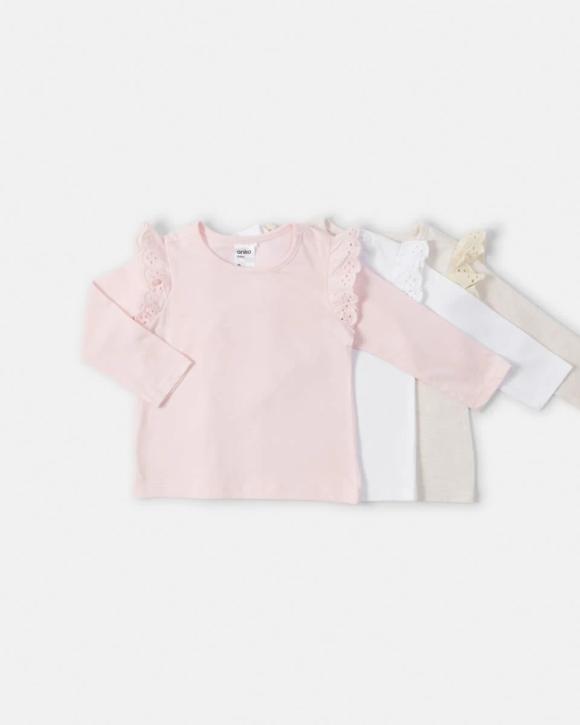 3 Pack Long Sleeve Broderie T-shirt