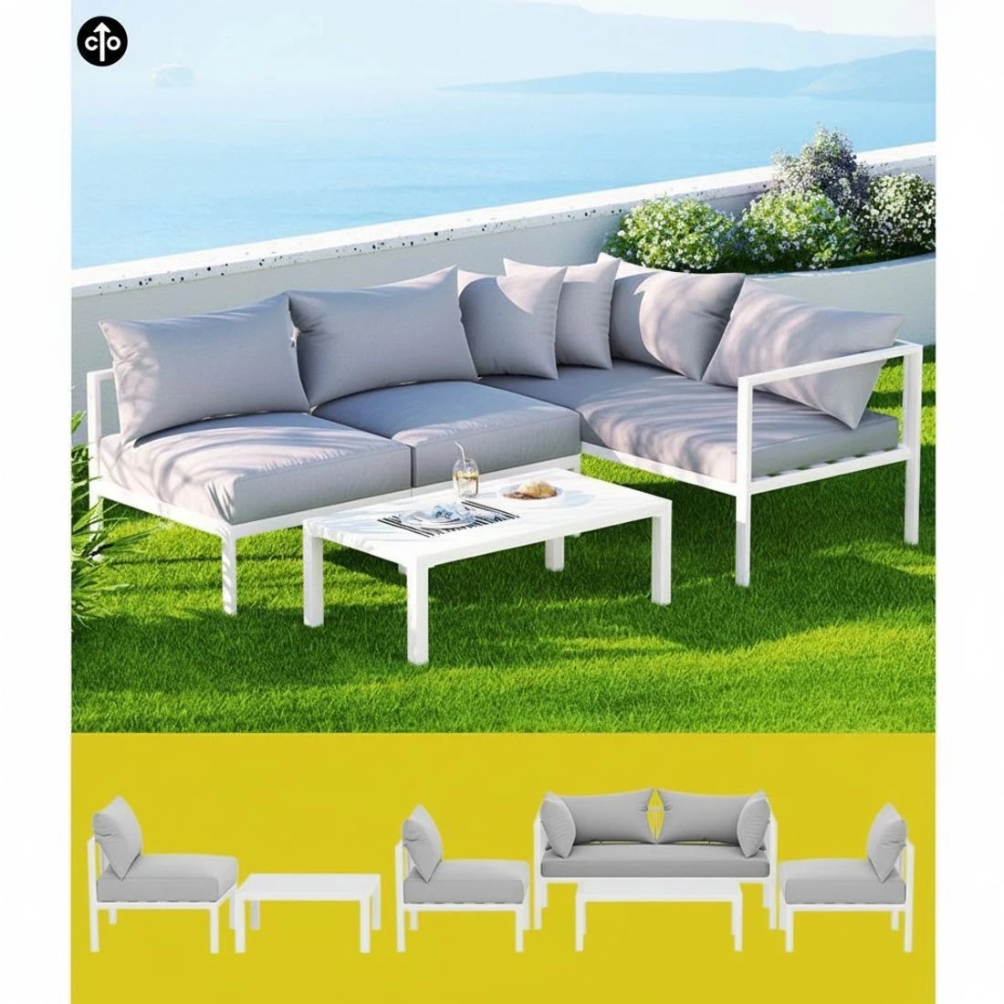 4 Gardeon 4 Seater Outdoor Sofa Set Aluminium Lounge Setting - White, 4 of 6