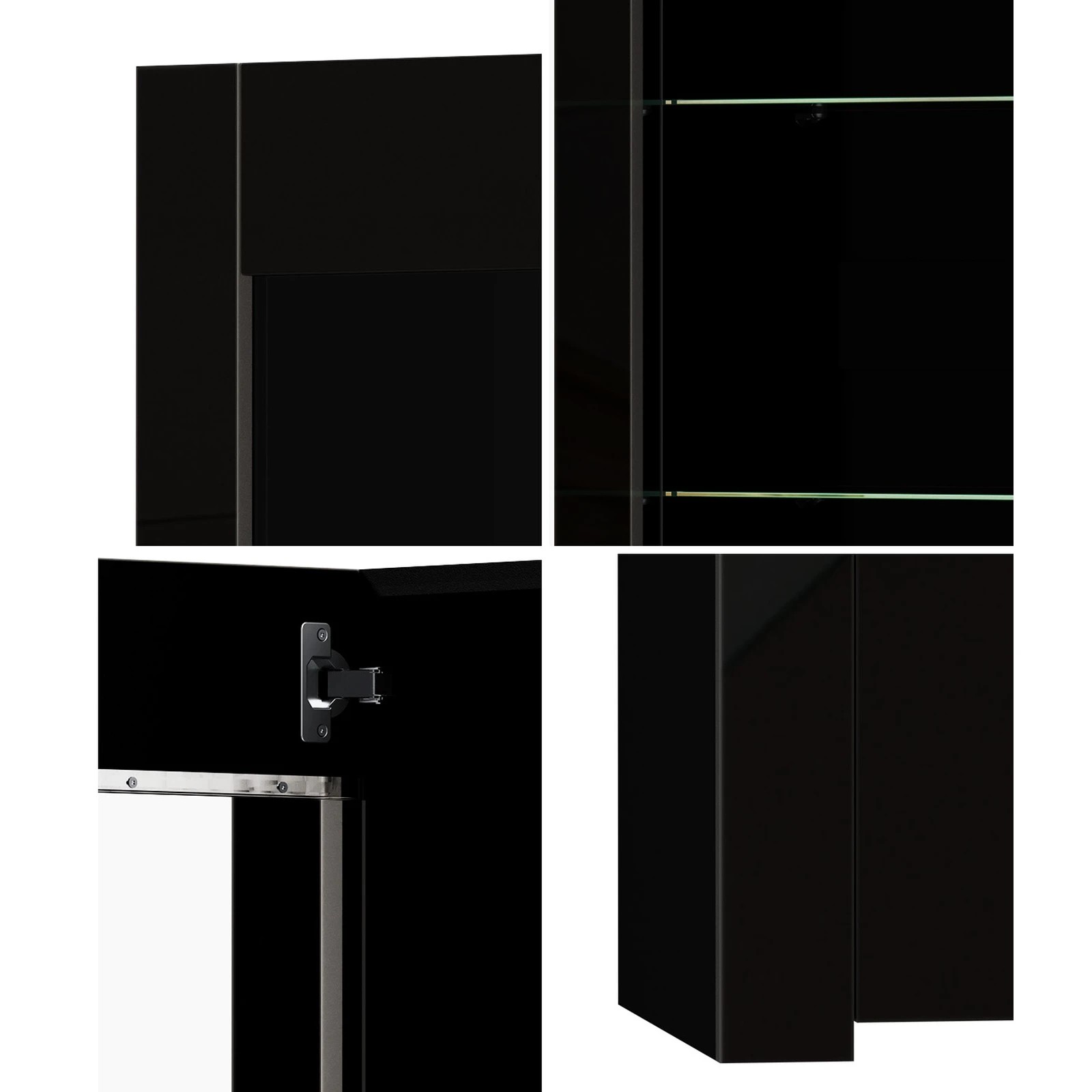 5 Oikiture Display Cabinet Buffet Sideboard High Gloss Cupboard LED Light - Black, 5 of 8