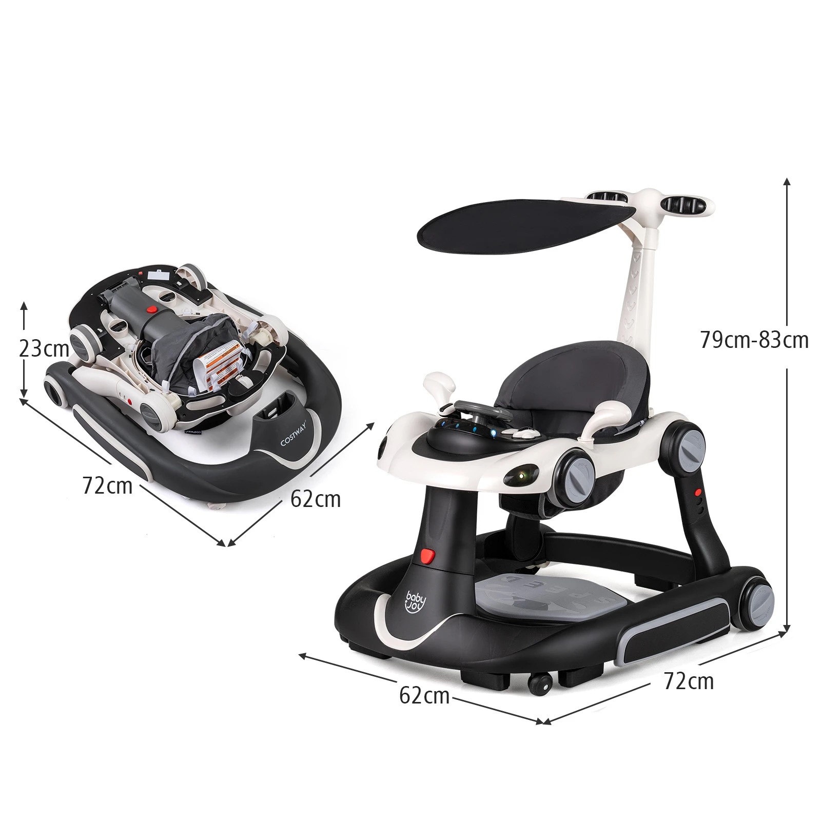 2 Costway 7-in-1 Baby Walker Portable Push Car - Black, 2 of 3