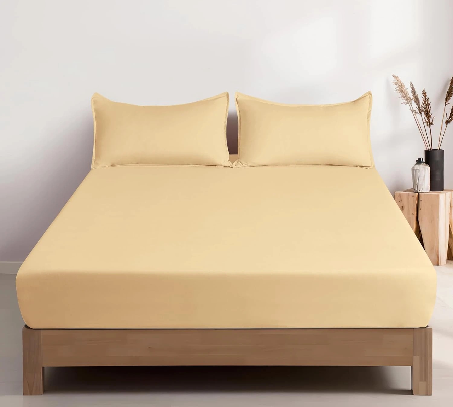 1 CleverPolly 100% Vintage Washed Microfibre Fitted Sheet Set - Butter - Queen Bed, 1 of 4