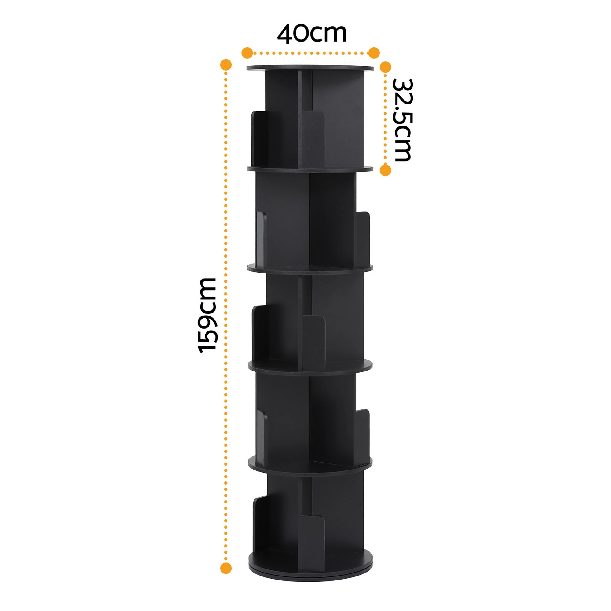 2 Artiss 5 Tiers Bookshelf Swivel Bookcase Display Shelves Stand Round - Black, 2 of 3