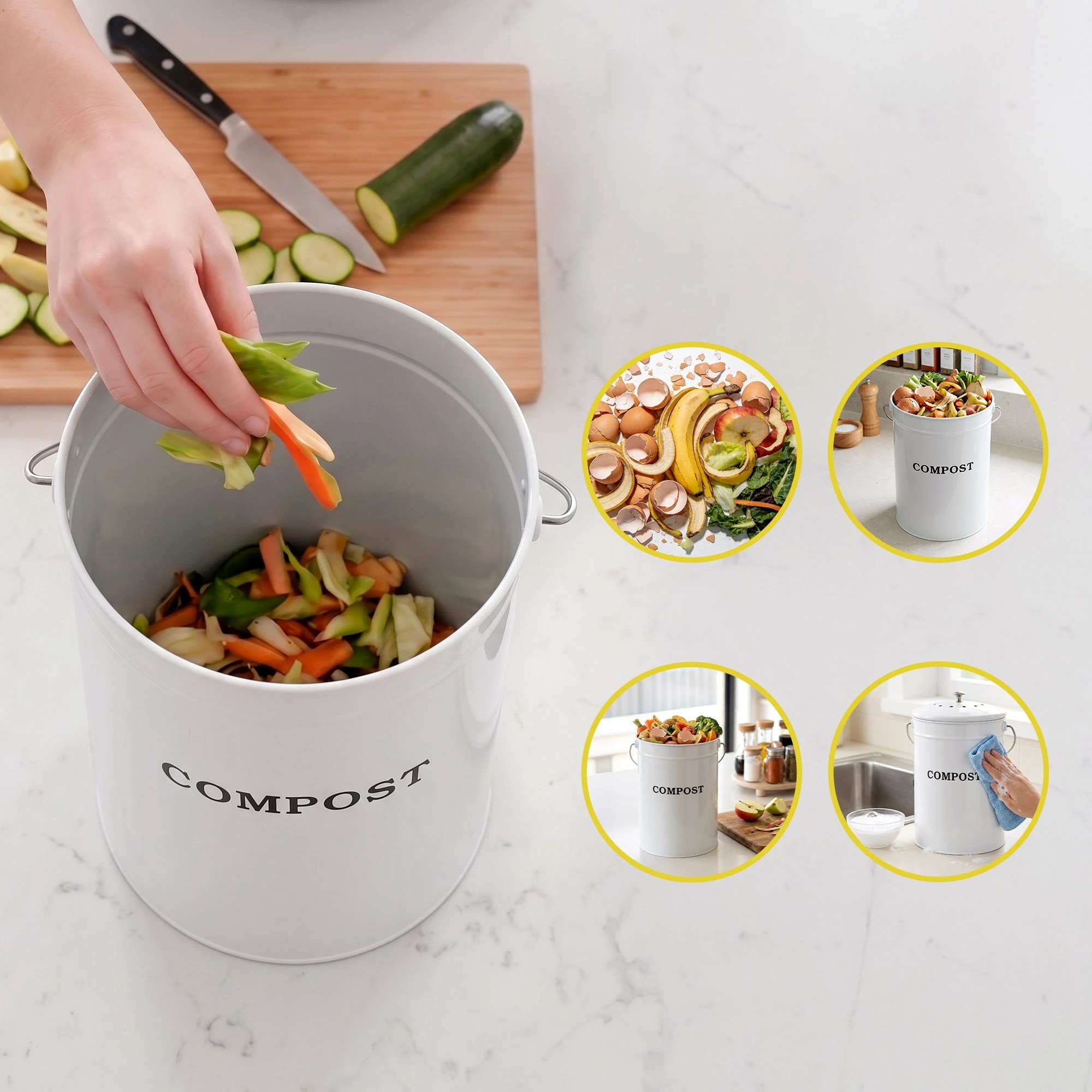 6 Gardeon Kitchen Compost Bin 6L Food Waste Bin - White, 6 of 9