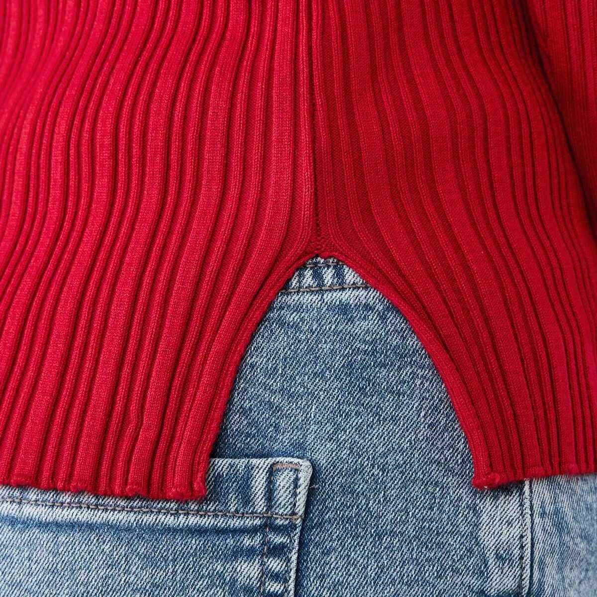 6 Long Sleeve Rib Boat Neck Top Cherry Red, 6 of 6