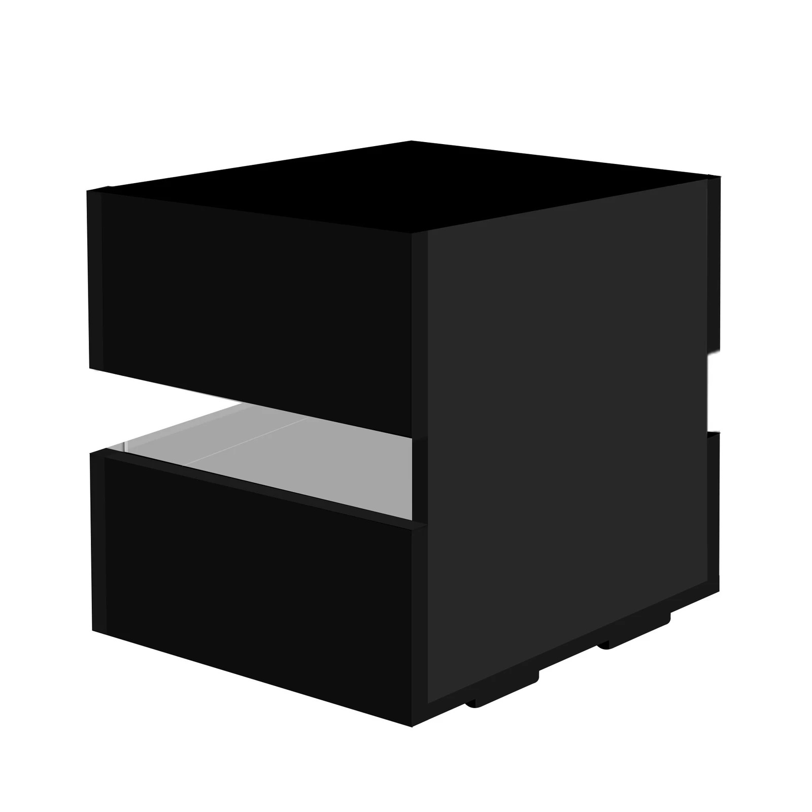 10 Alfordson Bedside Table RGB LED Nightstand 2 Drawers 4 Side High Gloss - Black, 10 of 10