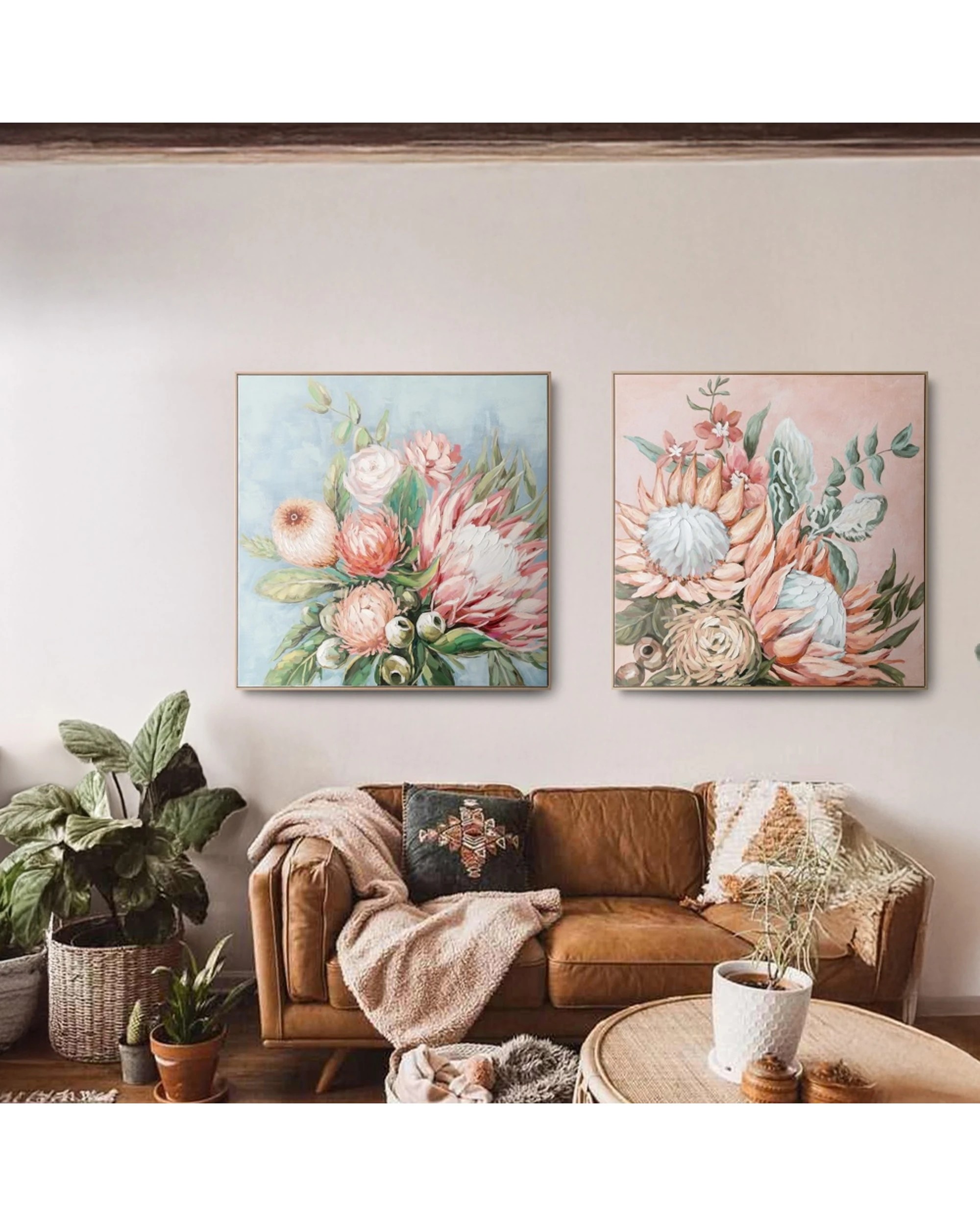 2 Urban Style Brushmarks Embellished Canvas Painting Artwork Protea 1025mm - Pink, 2 of 7