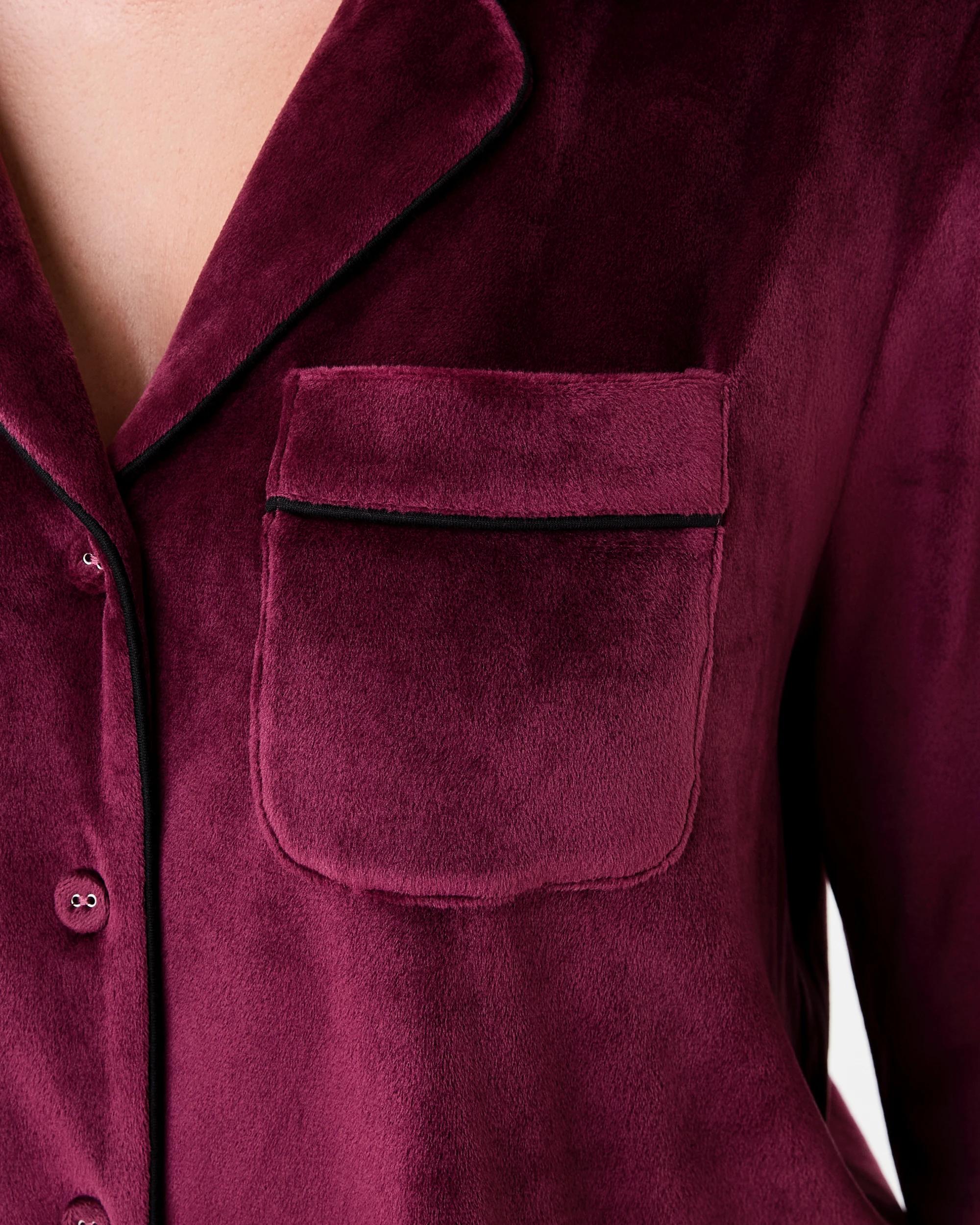 6 Long Sleeve Top and Pants Velour Pyjama Set Velvet Red, 6 of 8