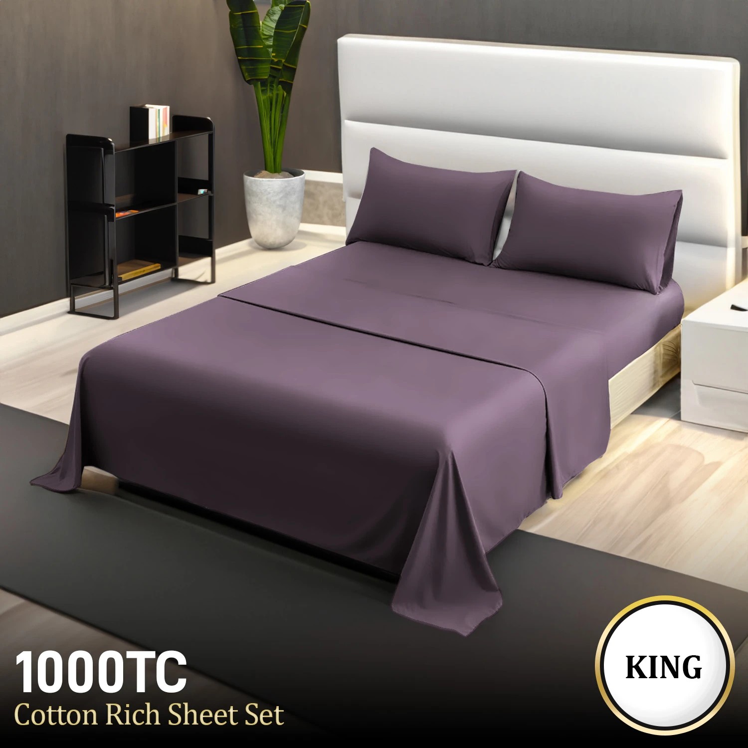 8 4pc 1000 Thread Count Cotton Rich Sheet Gift Pack Cvc Microfibre Blend In Lilac
 - King Bed, 8 of 8