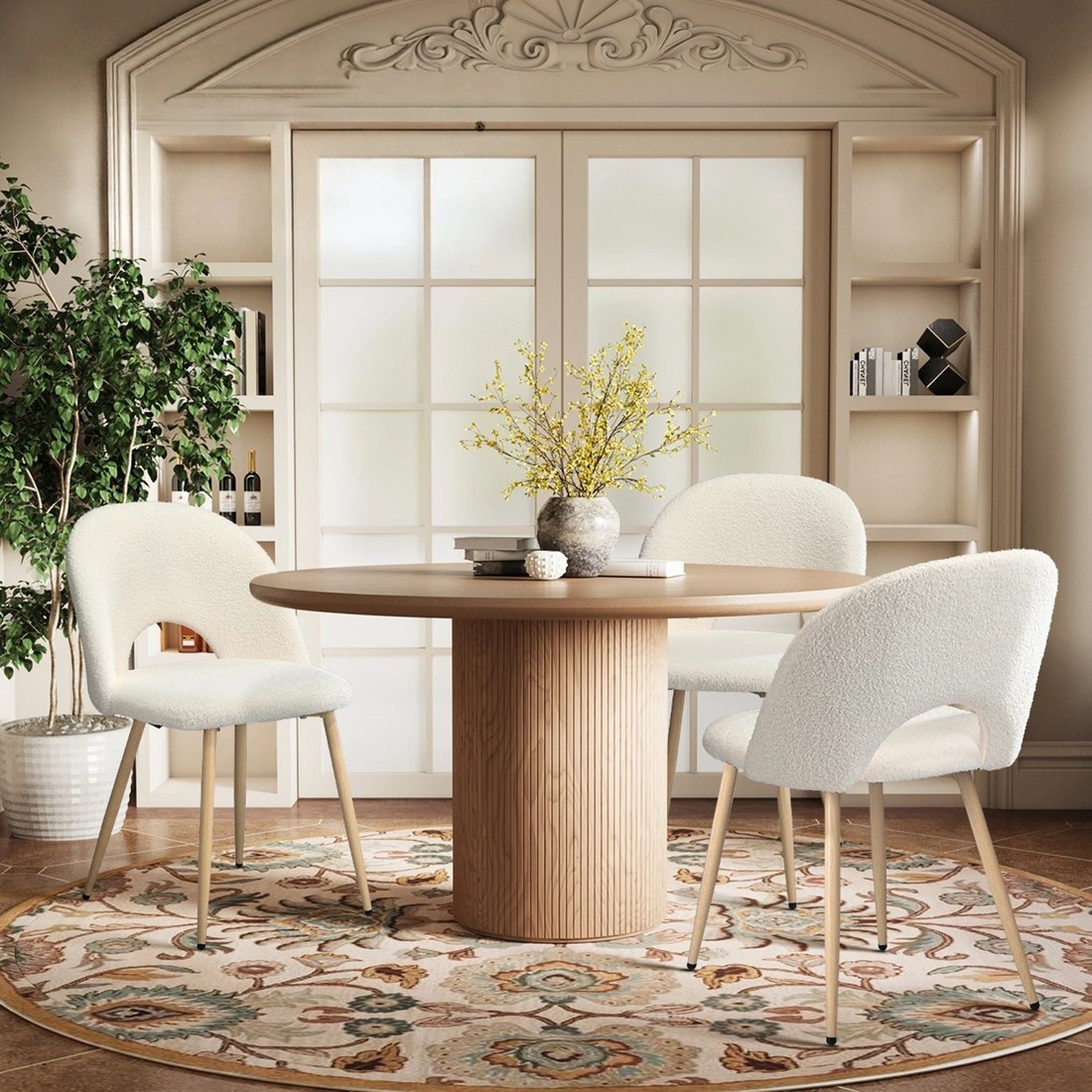 6 Oikiture 4pcs Dining Chairs Sherpa Accent Chair Timber-look Legs
 - White, 6 of 10