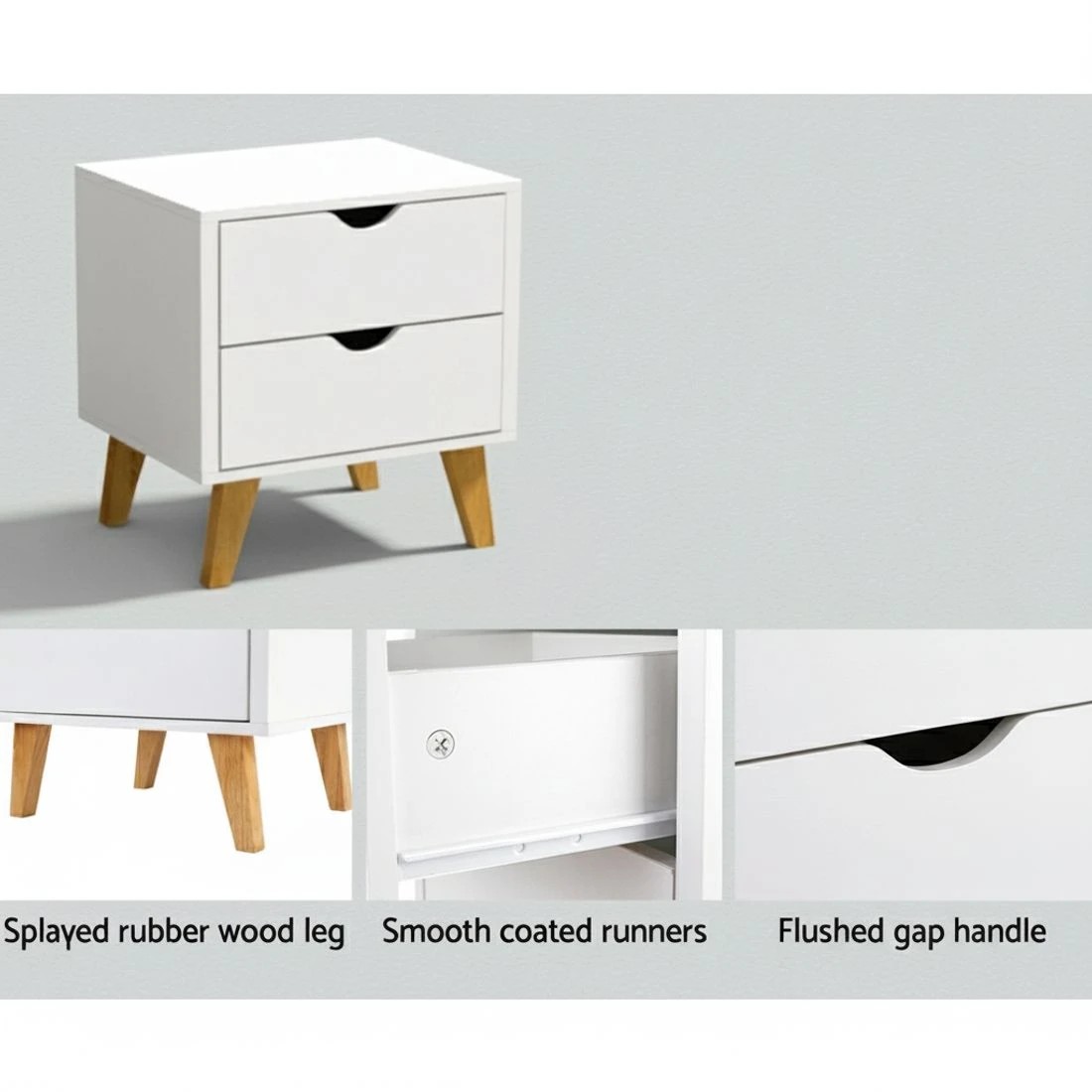 4 Artiss Bedside Table 2 Drawers - White, 4 of 6