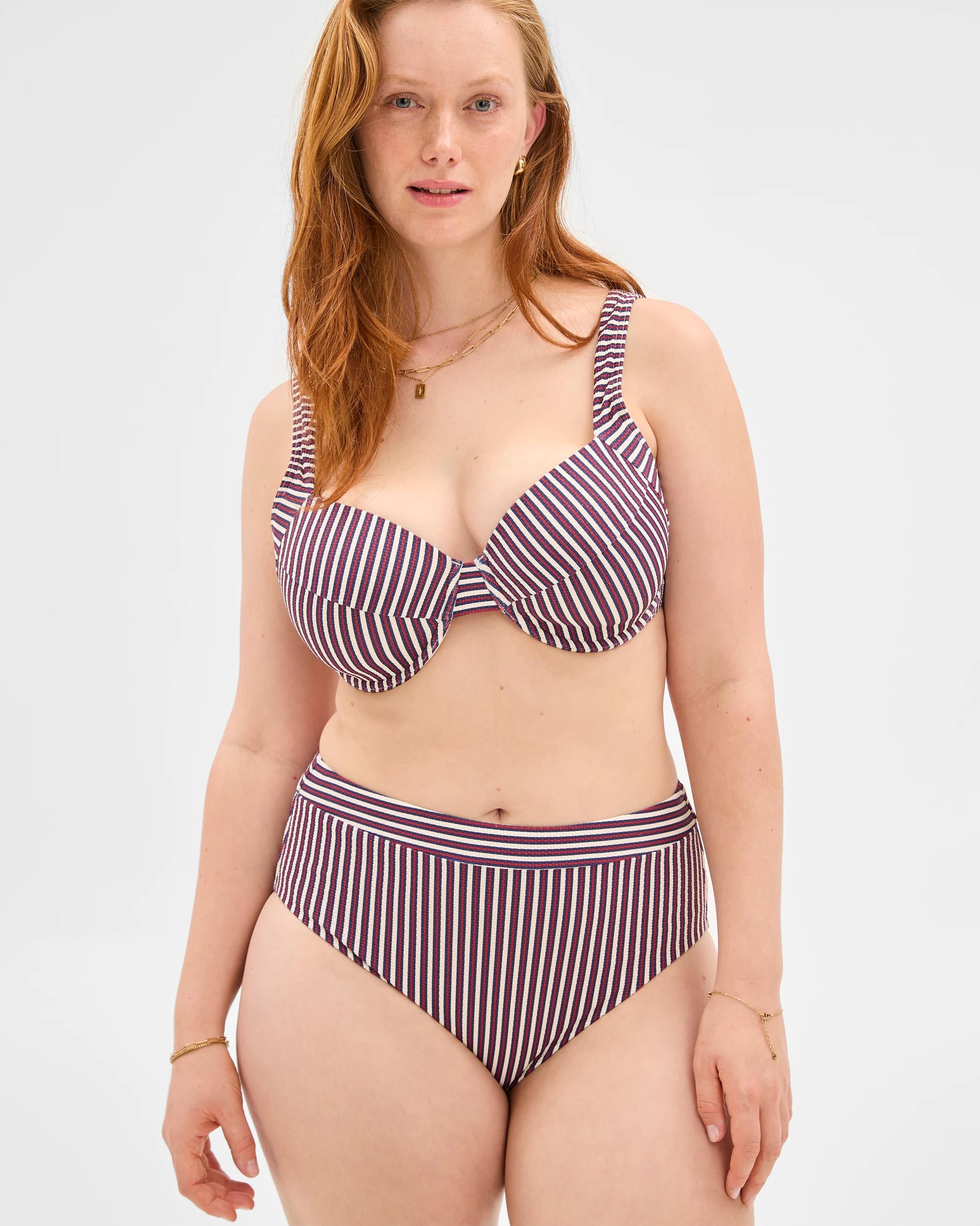 10 Target Balconette Honeycomb Underwire Bikini Top - Shape Your Body NAVY/RED STRIPE, 10 of 10