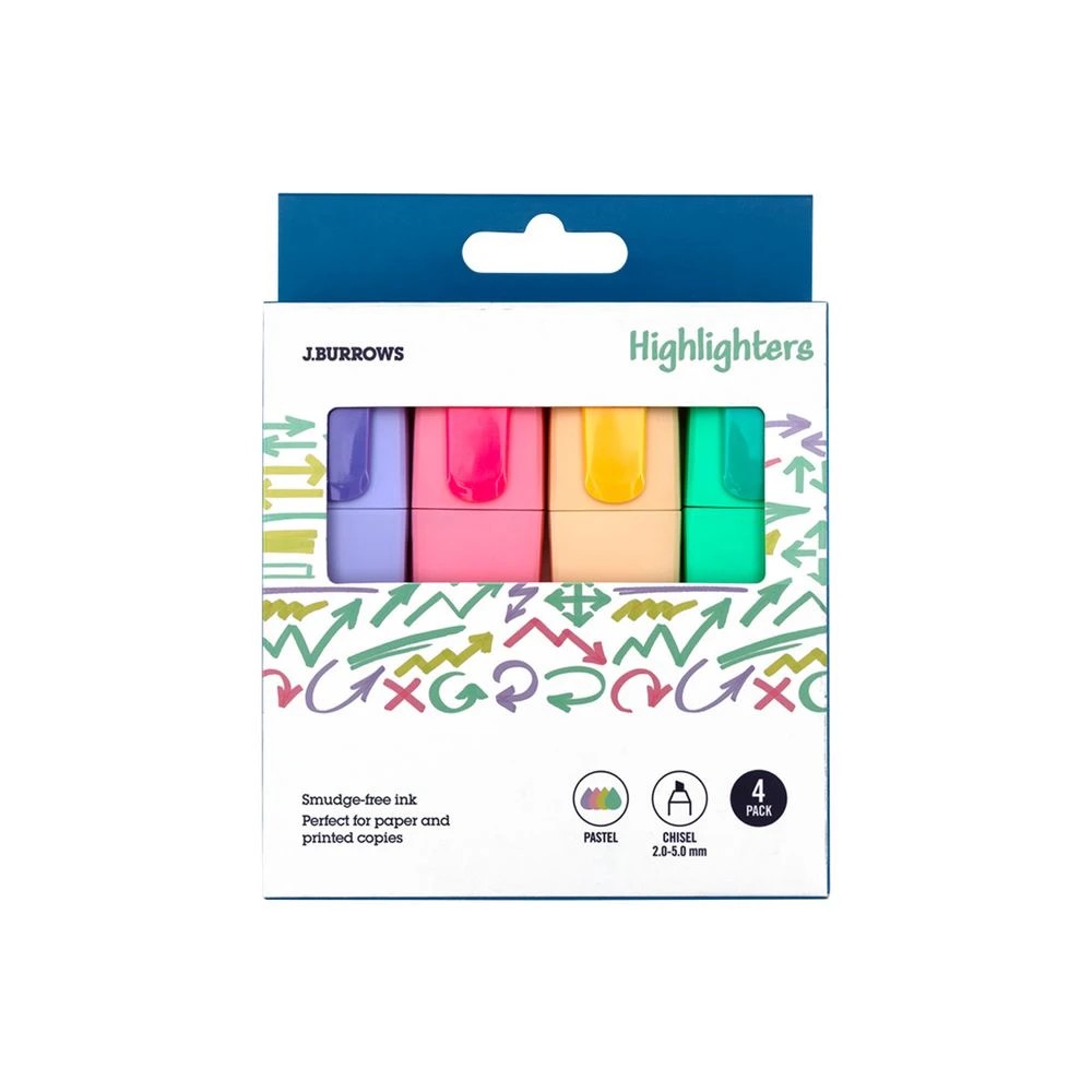 1 J.Burrows Chisel Highlighters Pastel 4 Pack, 1 of 4