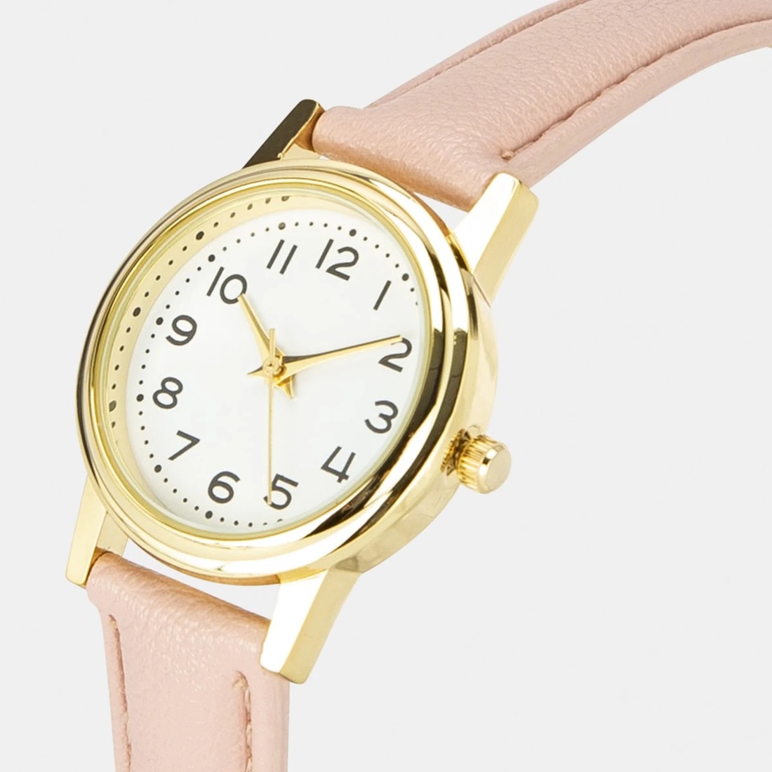 3 Womens Analogue Watch with Gold Case & Peach Strap, 3 of 6