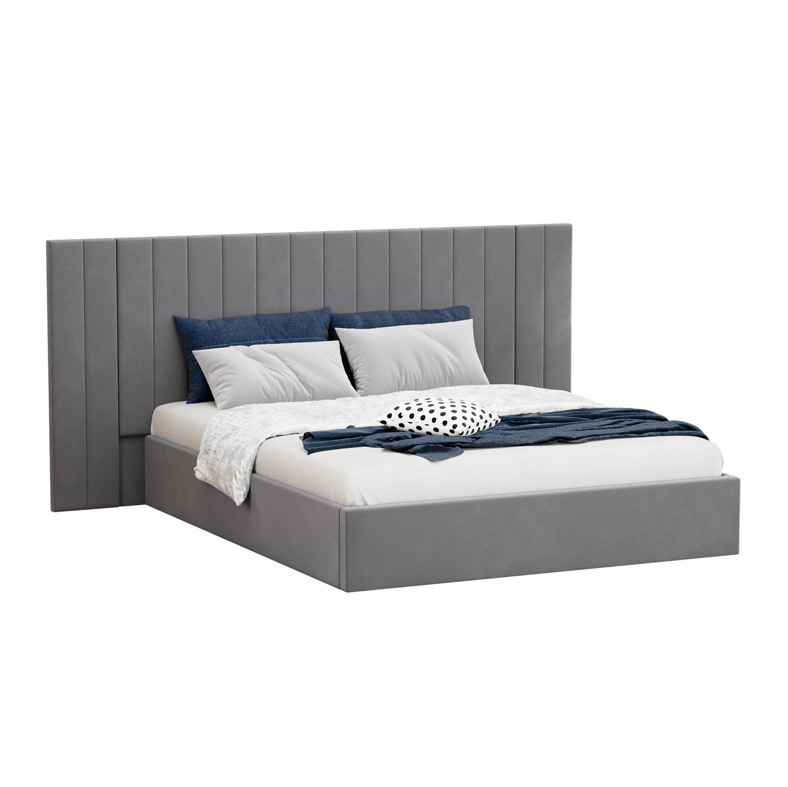 1 Oikiture Queen Bed Frame Gas Lift Base With Storage Oversized Headboard - Grey, 1 of 7