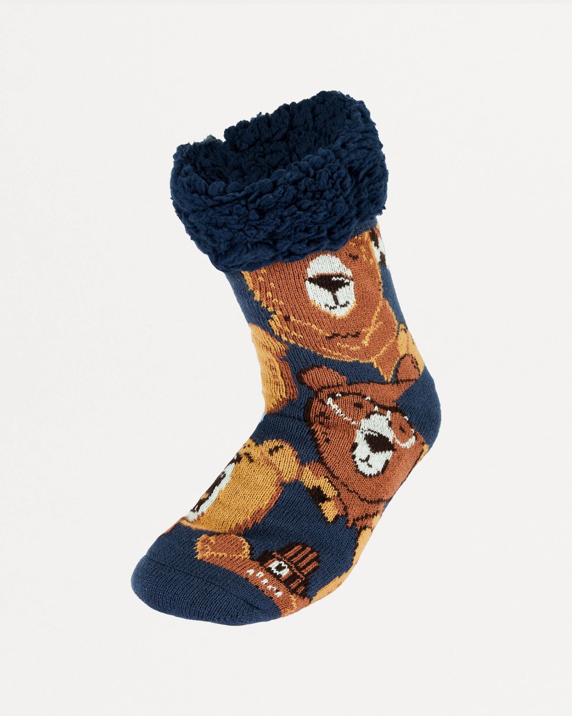 1 Sherpa Lined Home Socks Nvy Bear, 1 of 3