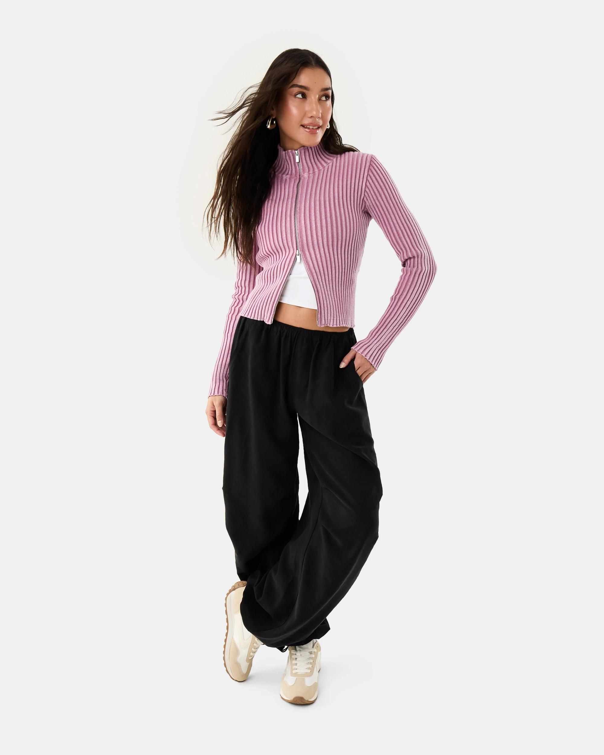 2 Funnel Neck Knit Zip Through Jumper Orchid, 2 of 10