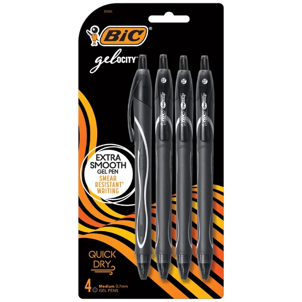 1 BIC Gelocity Quick Dry Gel Pens 0.7mm Black 4 Pack, 1 of 2