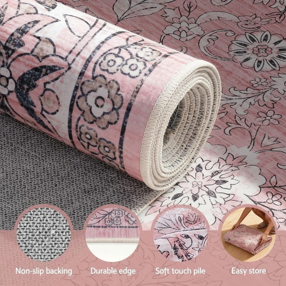 4 Artiss Floor Rug 200X290cm Large Washable Area Rug Vintage Living Room - Pink, 4 of 9