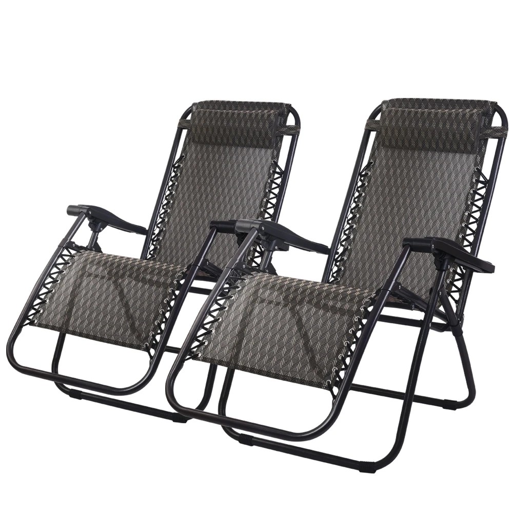 1 Gardeon 2PC Zero Gravity Chair Folding Outdoor Recliner Adjustable Sun Lounge Camping - Grey, 1 of 6