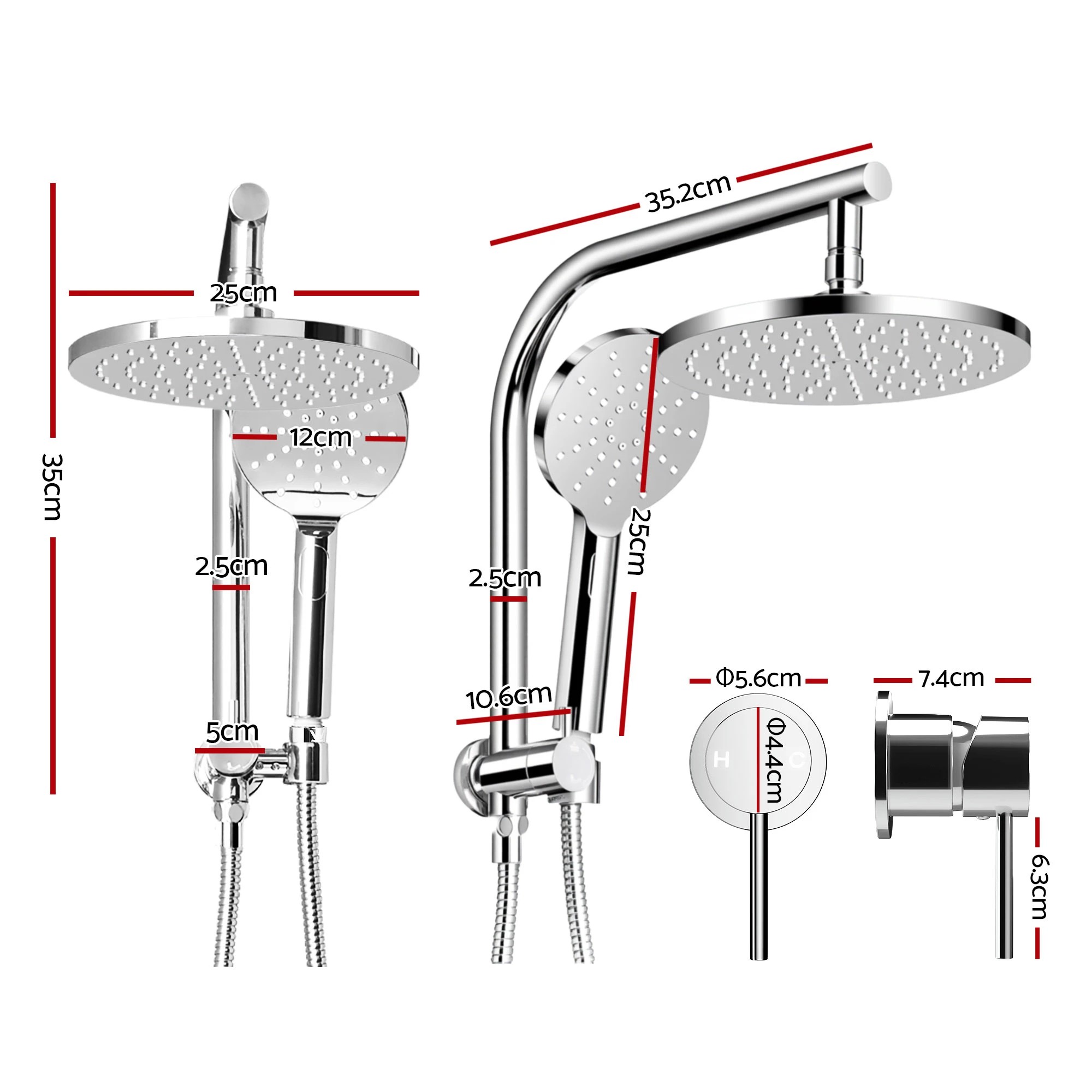 2 Cefito 9'' Rain Shower Head Set Handheld Round High Pressure Mixer Tap Chrome - Silver, 2 of 9