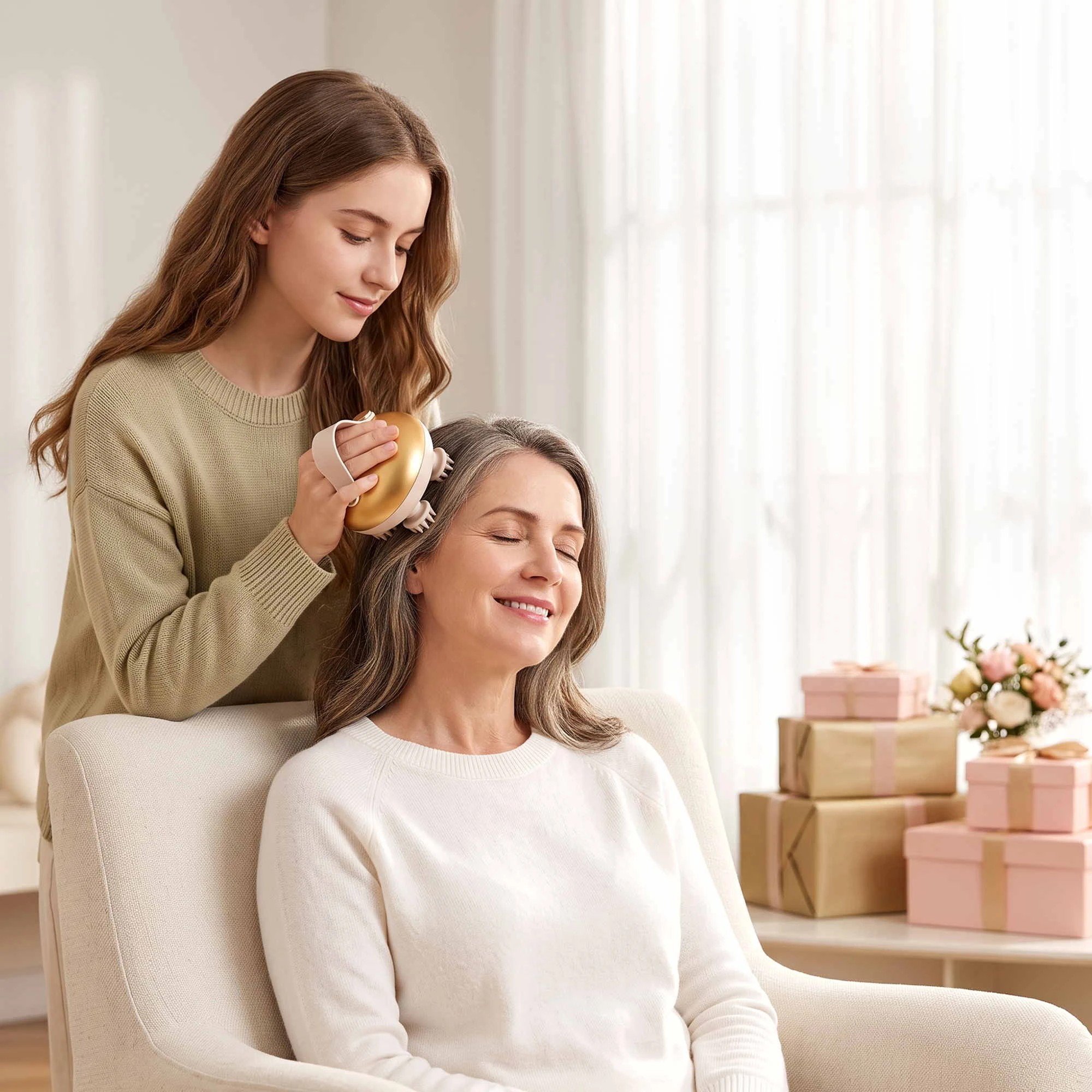 9 Livemor Scalp Massager Kneading Head Massager Scalp Stress Relax Portable Hair Shower Cat Massager - Gold, 9 of 9