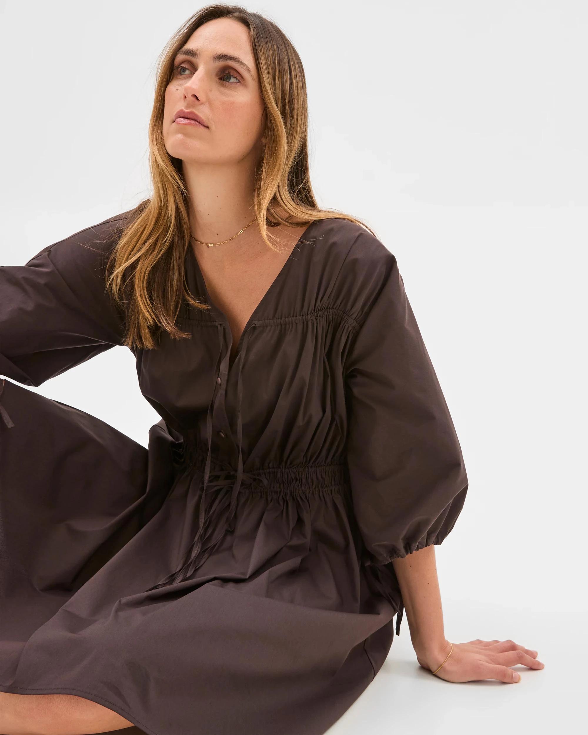 5 Target Woman Australian Cotton Blend Channel Tie Mini Dress BRUNETTE, 5 of 6