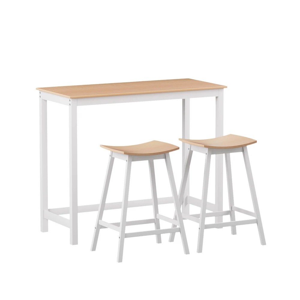 1 Artiss Bar Table and Stools Set Dining Desk Solid Wood Kitchen Chairs Cafe Pub - Natural, 1 of 5