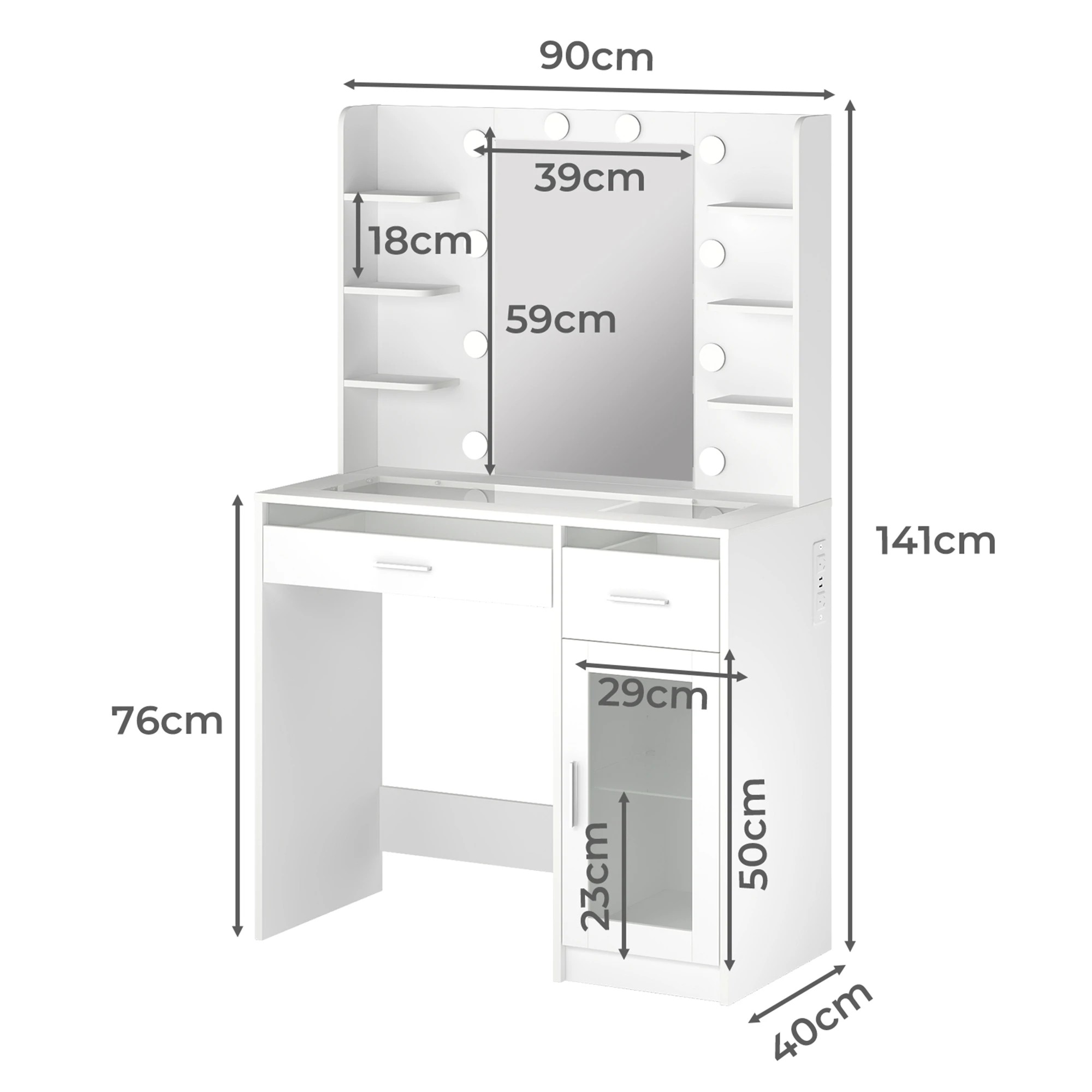 3 Levede Dressing Table  with Mirror and Lights - White, 3 of 10