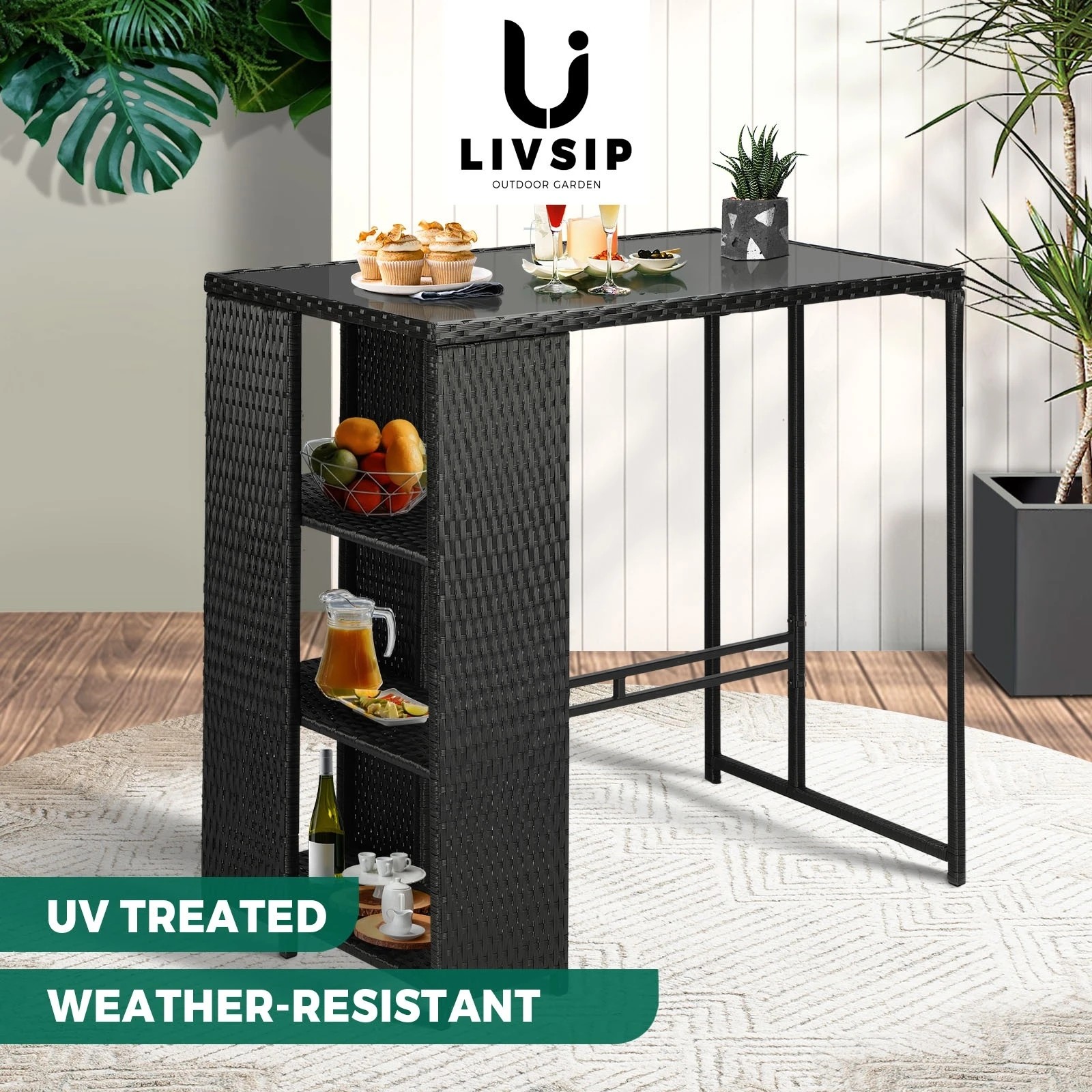3 Livsip Rattan Outdoor Bar Table Furniture Cafe Table Patio Setting Dinning Table - Black, 3 of 3