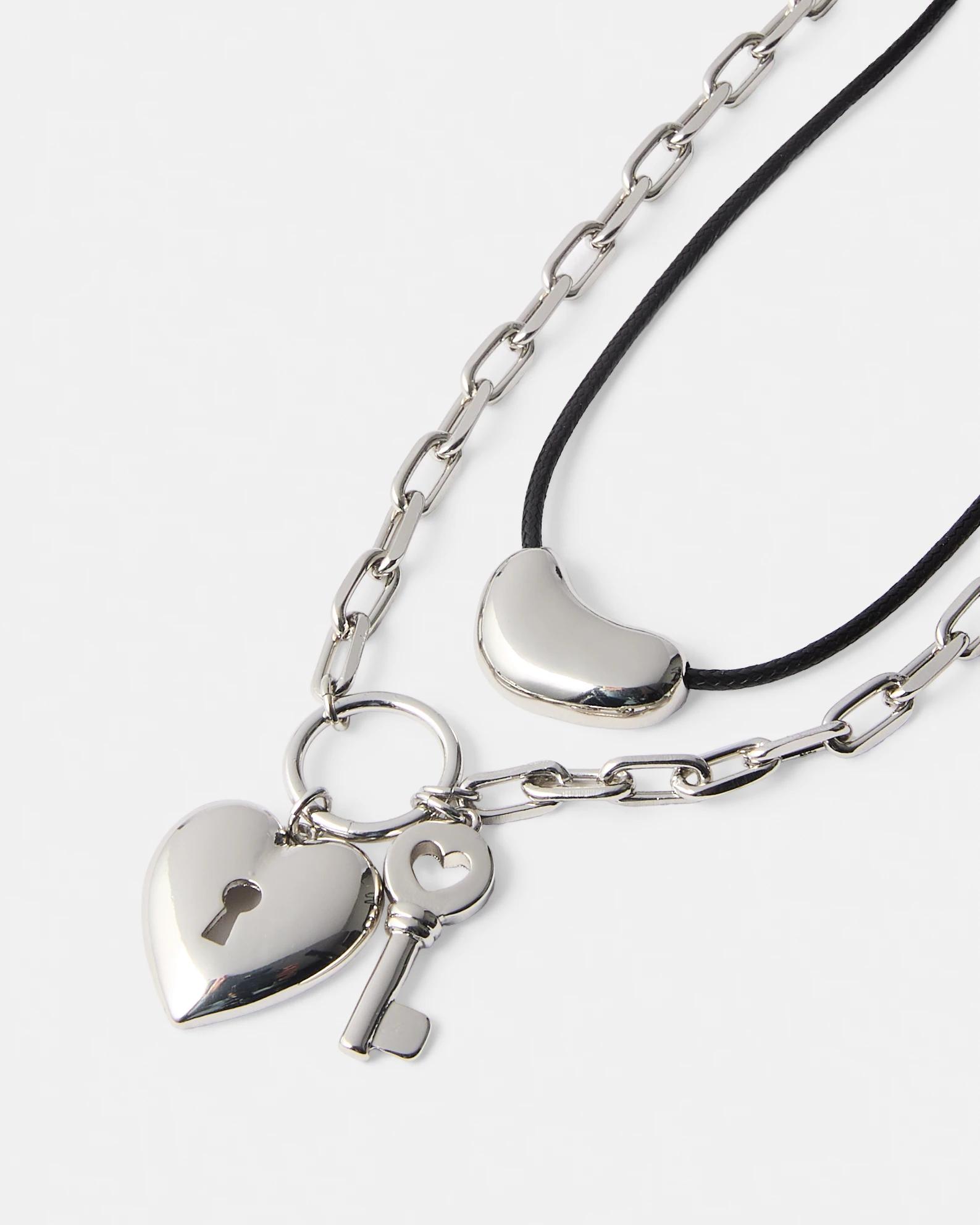 2 2 Pack Chain Cord Necklace - Silver Tone and Black Silver, 2 of 4