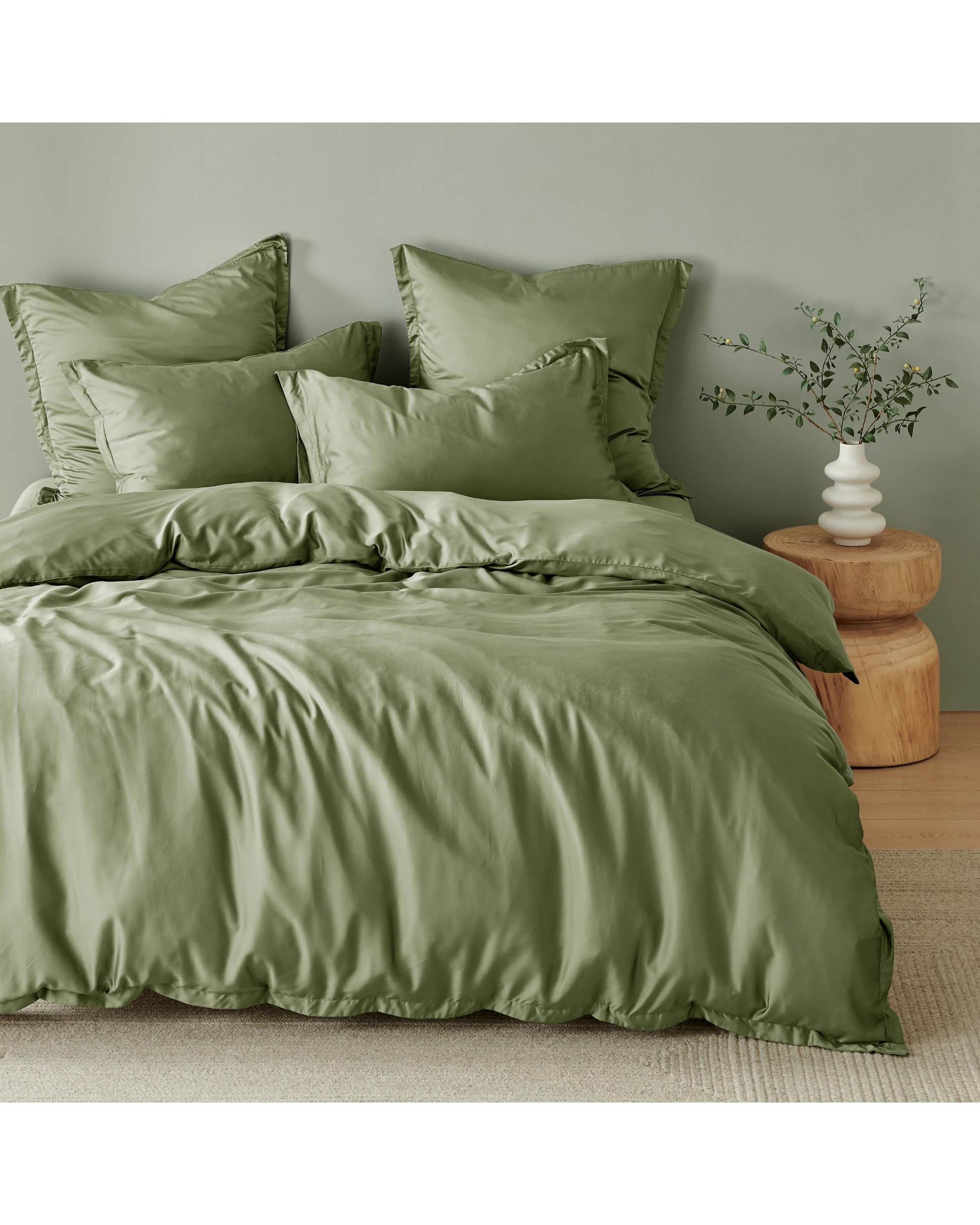 1 Natural Home 400TC 100% Bamboo Sateen Tailored Quilt Cover Set - Queen Bed - Eucalyptus, 1 of 7