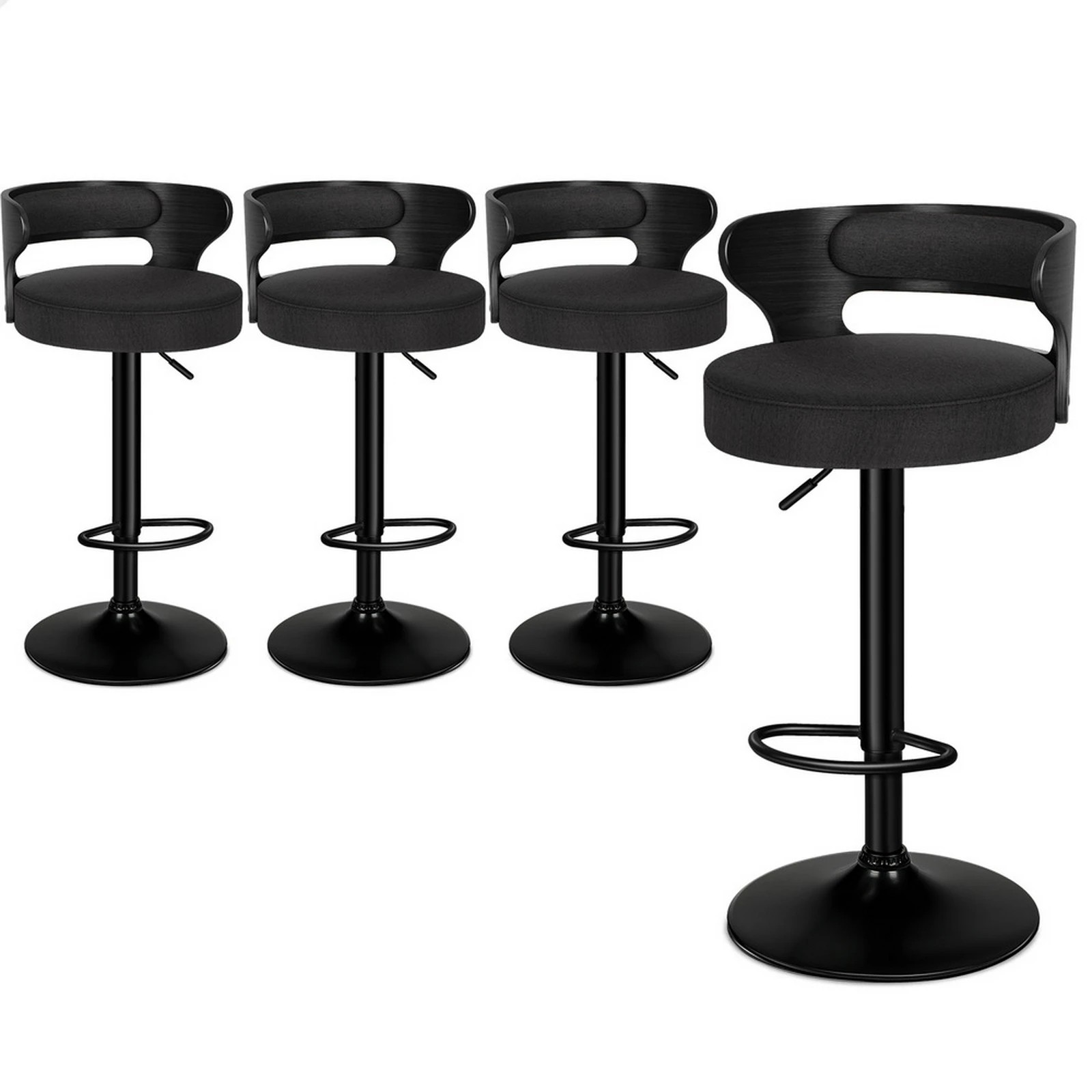 1 Alfordson 4x Bar Stool Kitchen Swivel Chair Wooden Linen Fabric Ramiro - Black, 1 of 10