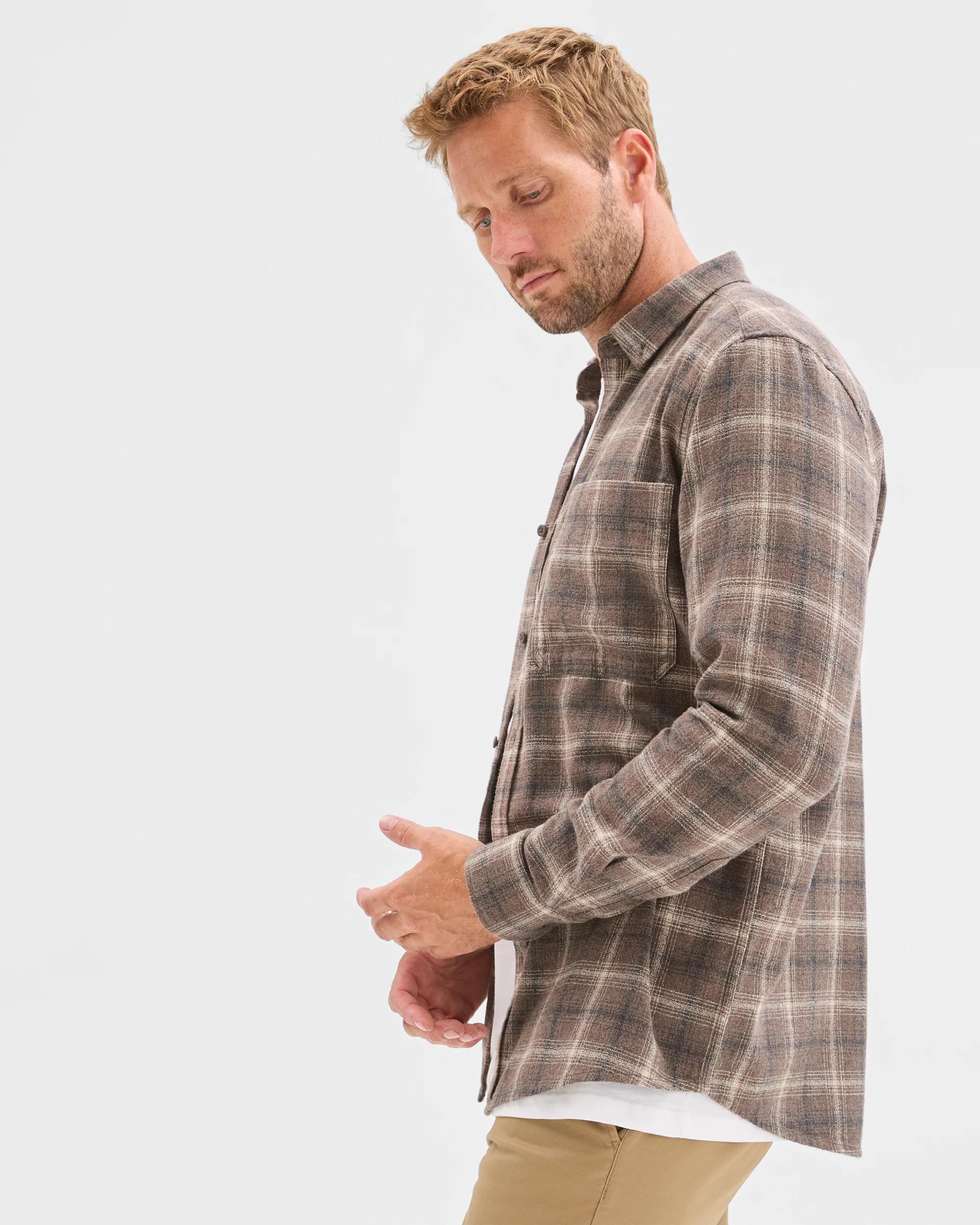 3 Target Man Long Sleeve Brushed Check Shirt CHOCOLATE, 3 of 5