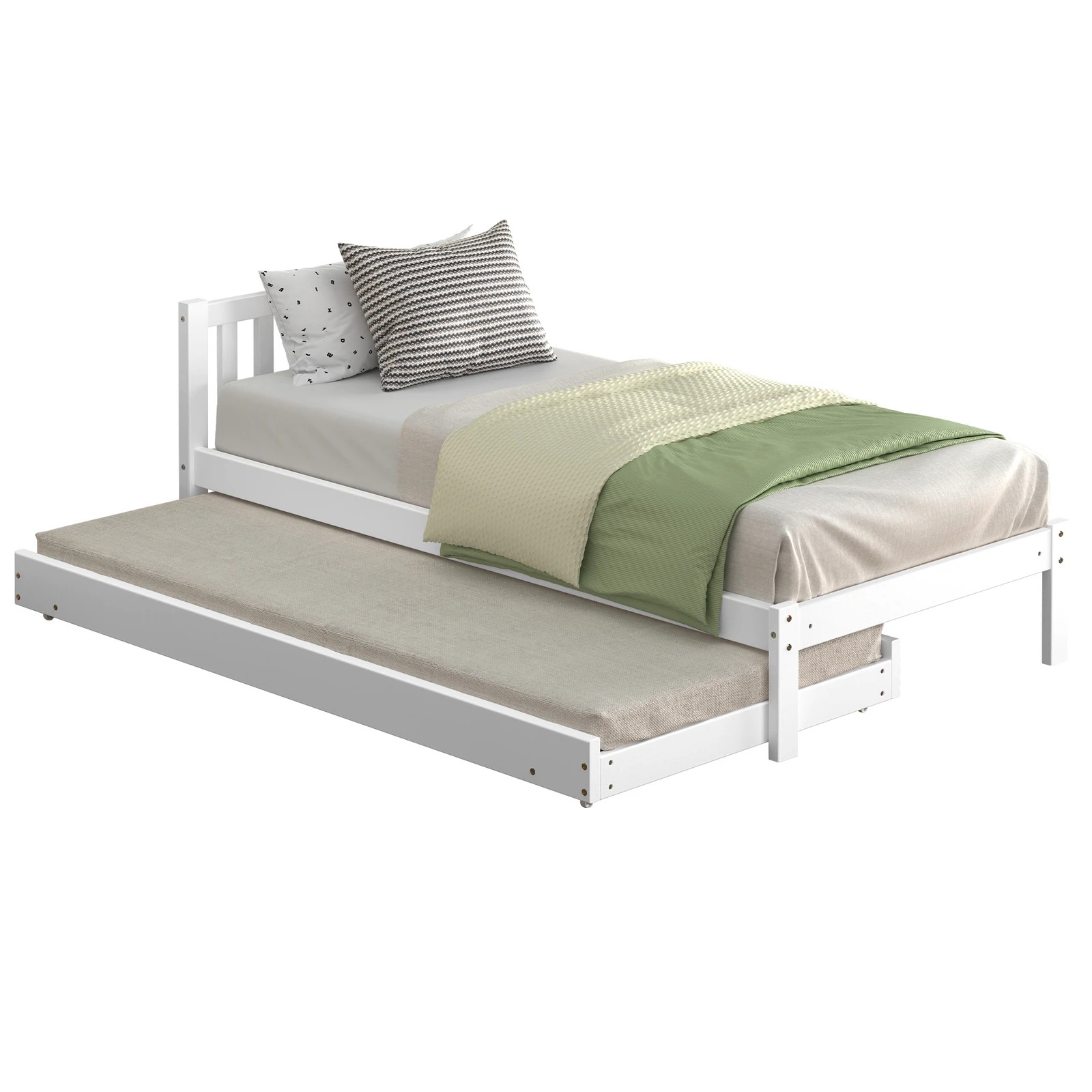 1 Alfordson Bed Frame 2x Single Size Trundle Wooden Mattress Base Timber - White, 1 of 10