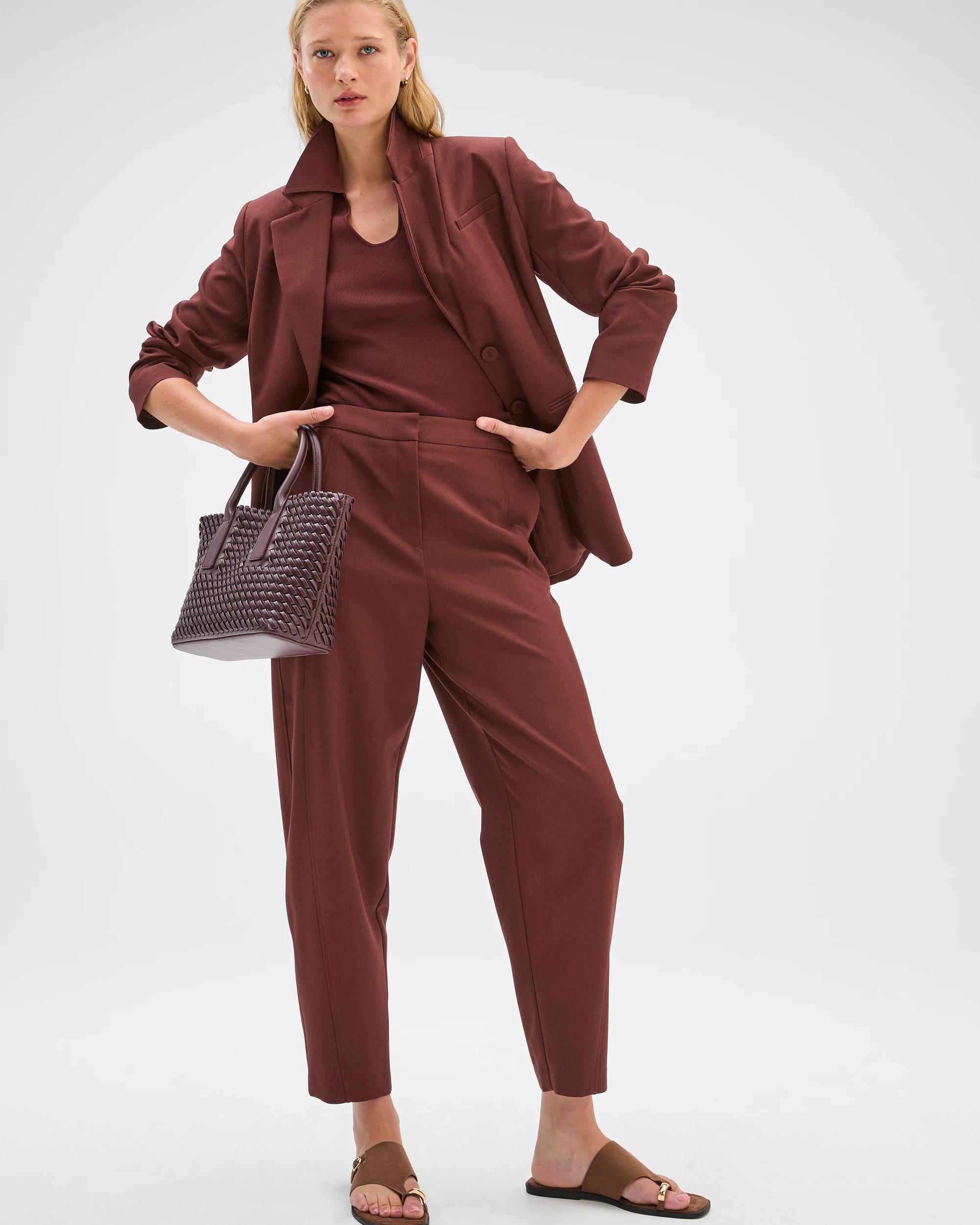 5 Preview Tailored Barrel Leg Pants RUM RAISIN, 5 of 10