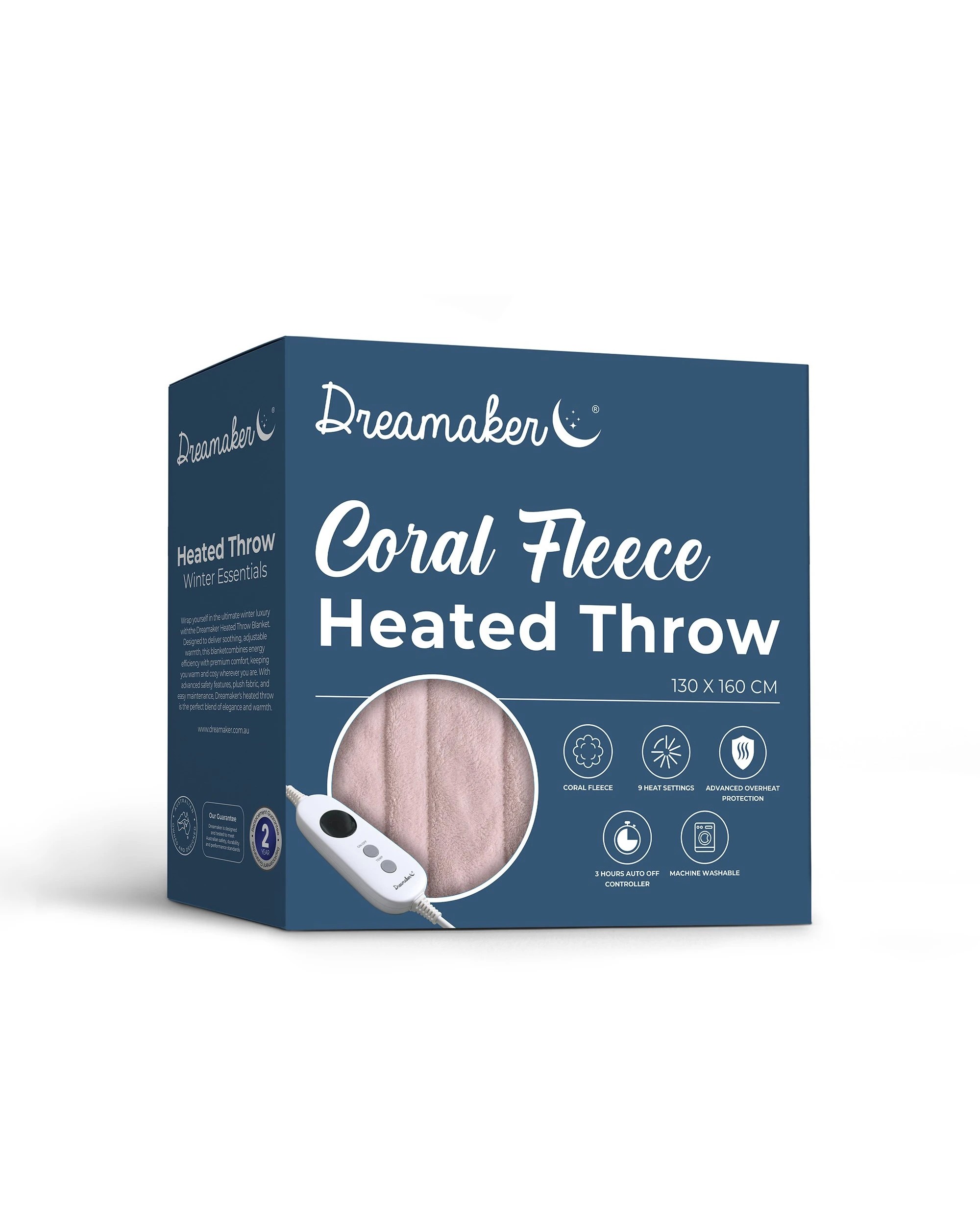 6 Dreamaker Kingston Coral Fleece Electric Heated Throw Blanket 130x160cm - Blush, 6 of 6
