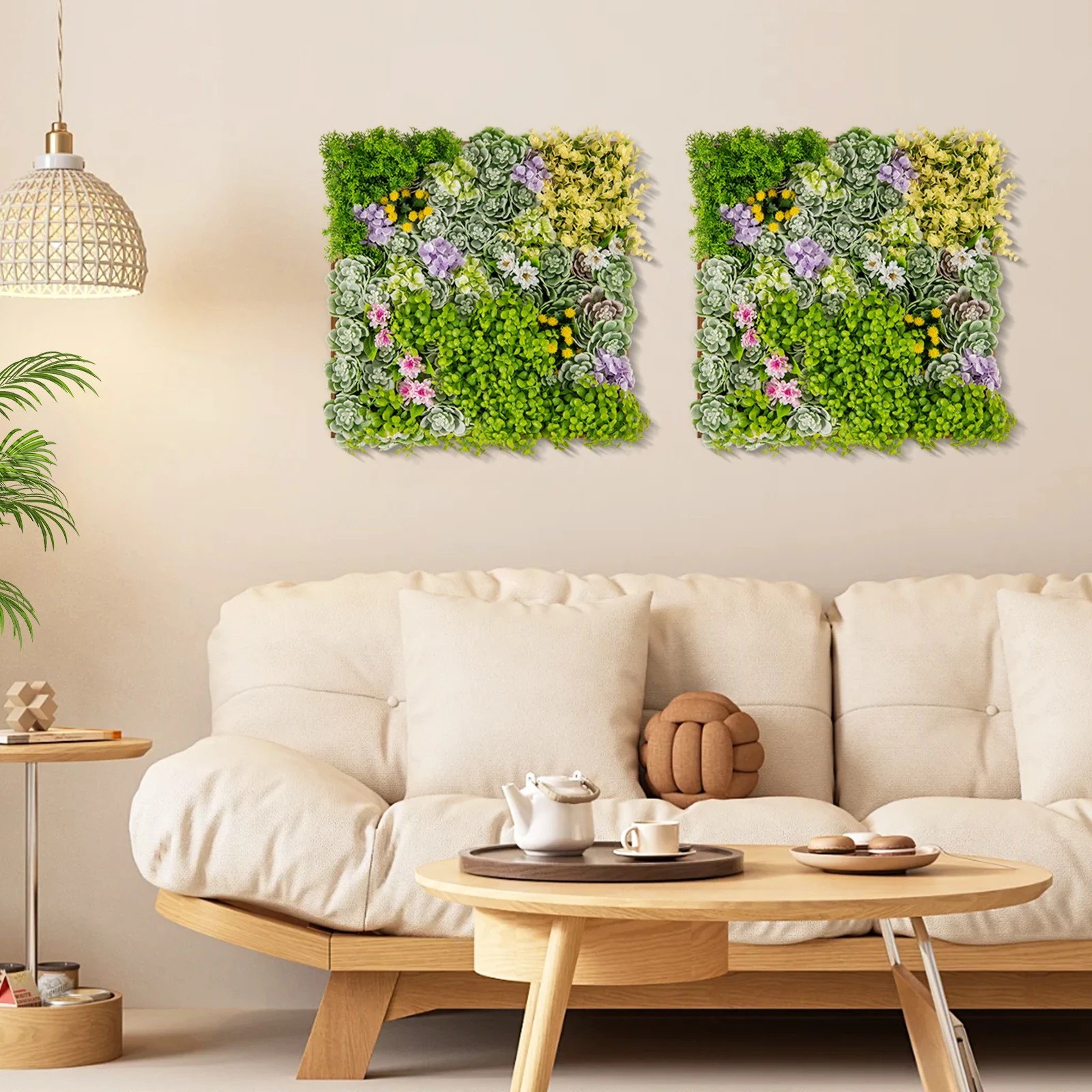 3 Costway Artificial Foliage Wall Art Indoor Outdoor Faux Plant Wall Decoration Balcony, 3 of 4