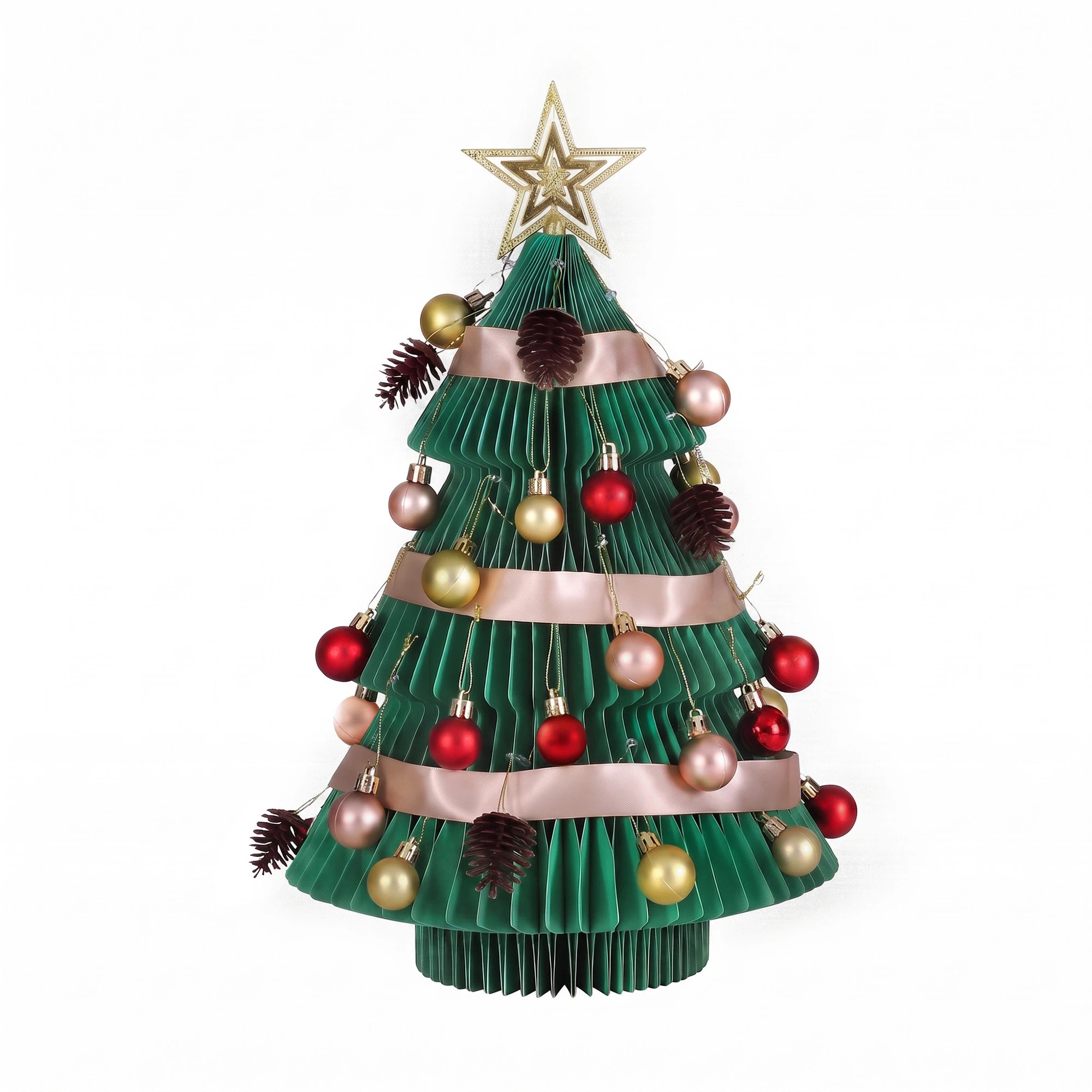 1 Jingle Jollys Paper Christmas Tree 61CM w/ Star Topper Foldable Xmas Holiday Decor Set - Green
