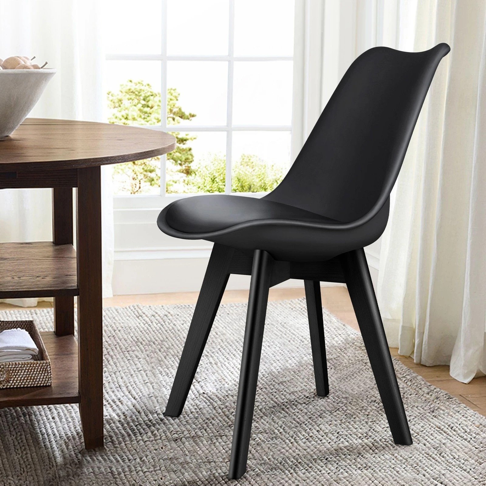 2 Alfordson 4x Dining Chairs Padding Retro PU Leather Kitchen Lounge Wooden - Black, 2 of 10