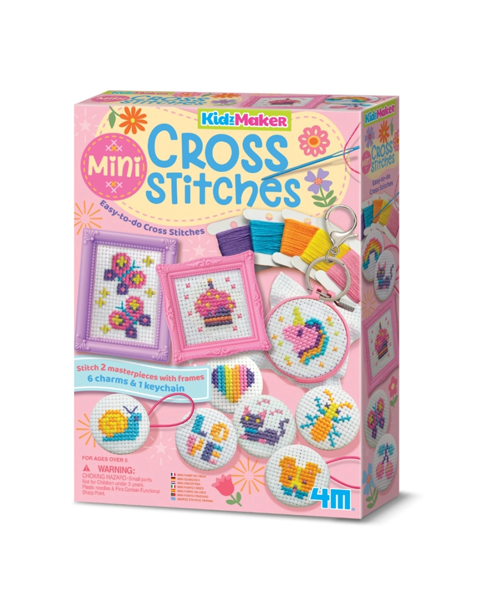 1 4M Kidzmaker Mini Cross Stitch Buttons Craft Kit Kids Art Set Activty - Multi, 1 of 3
