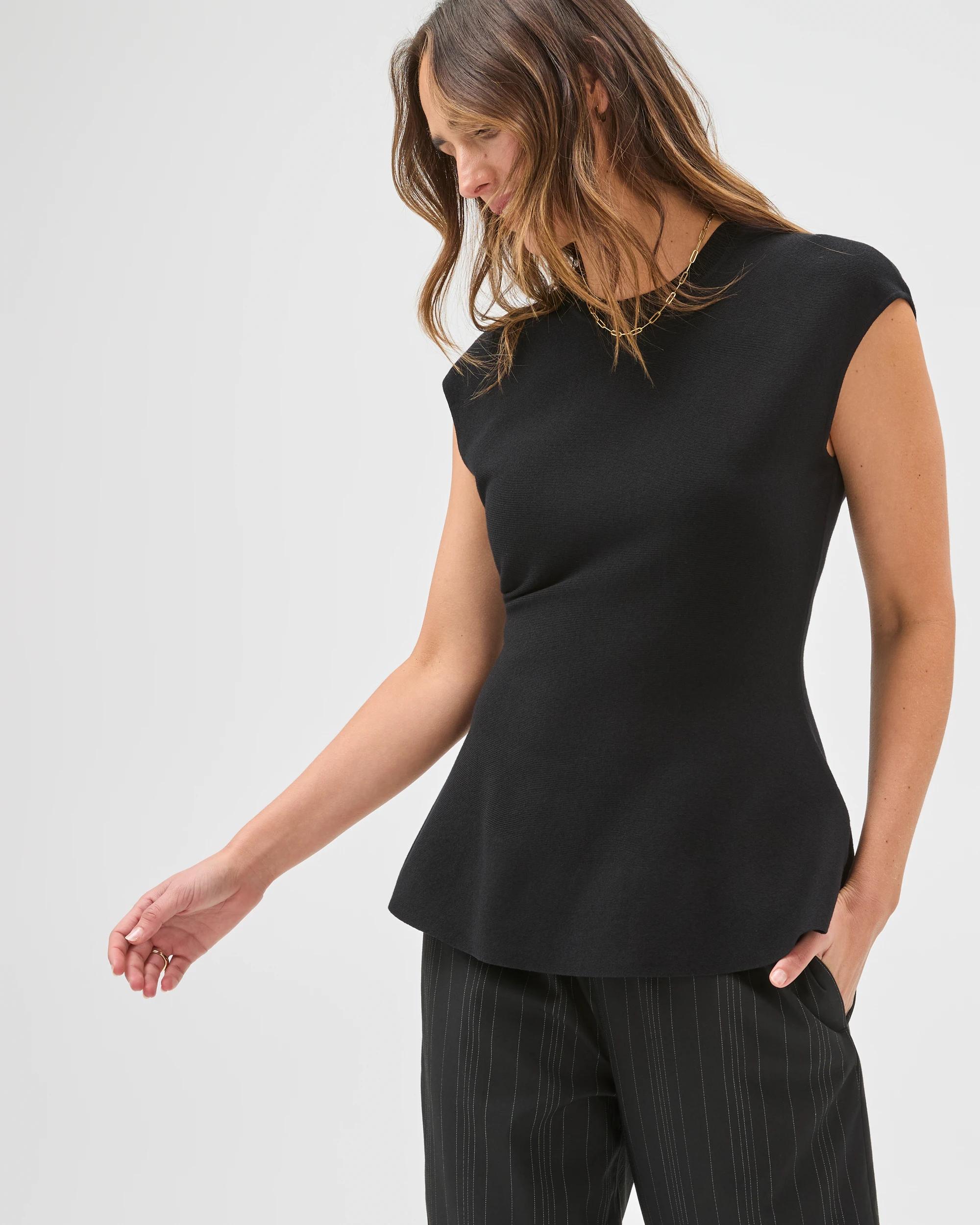 3 Preview Sleeveless Crepe Knit Peplum Top BLACK, 3 of 7