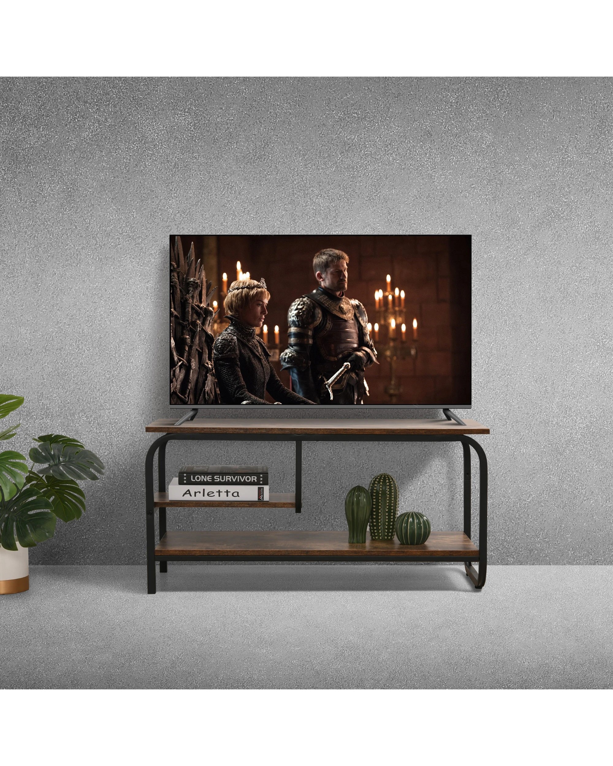 2 Sherwood Rustic Wooden TV Unit 90x35x43cm - Brown, 2 of 6