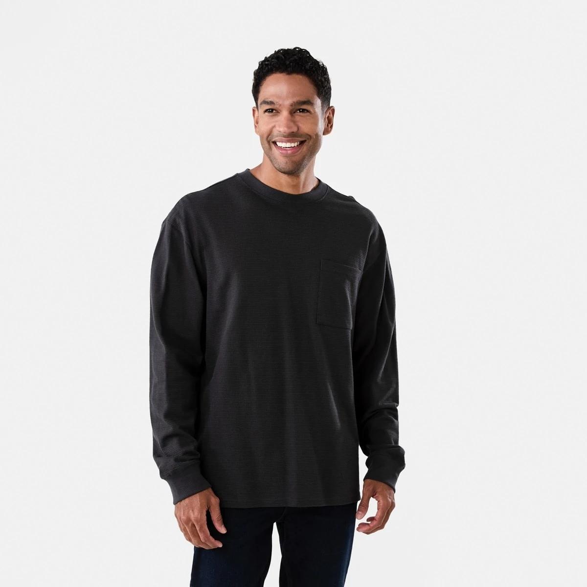 1 Long Sleeve Oversized Textured T-shirt Blk Oyster, 1 of 5