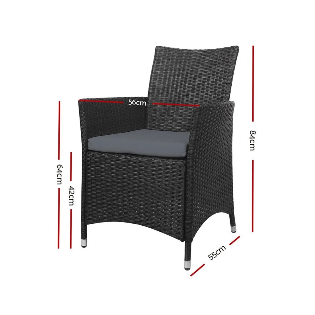 2 Gardeon Outdoor Dining Chairs Patio Furniture Wicker Garden Cushion Idris 2pc Durable Space Saving Modern Decor - Black, 2 of 8