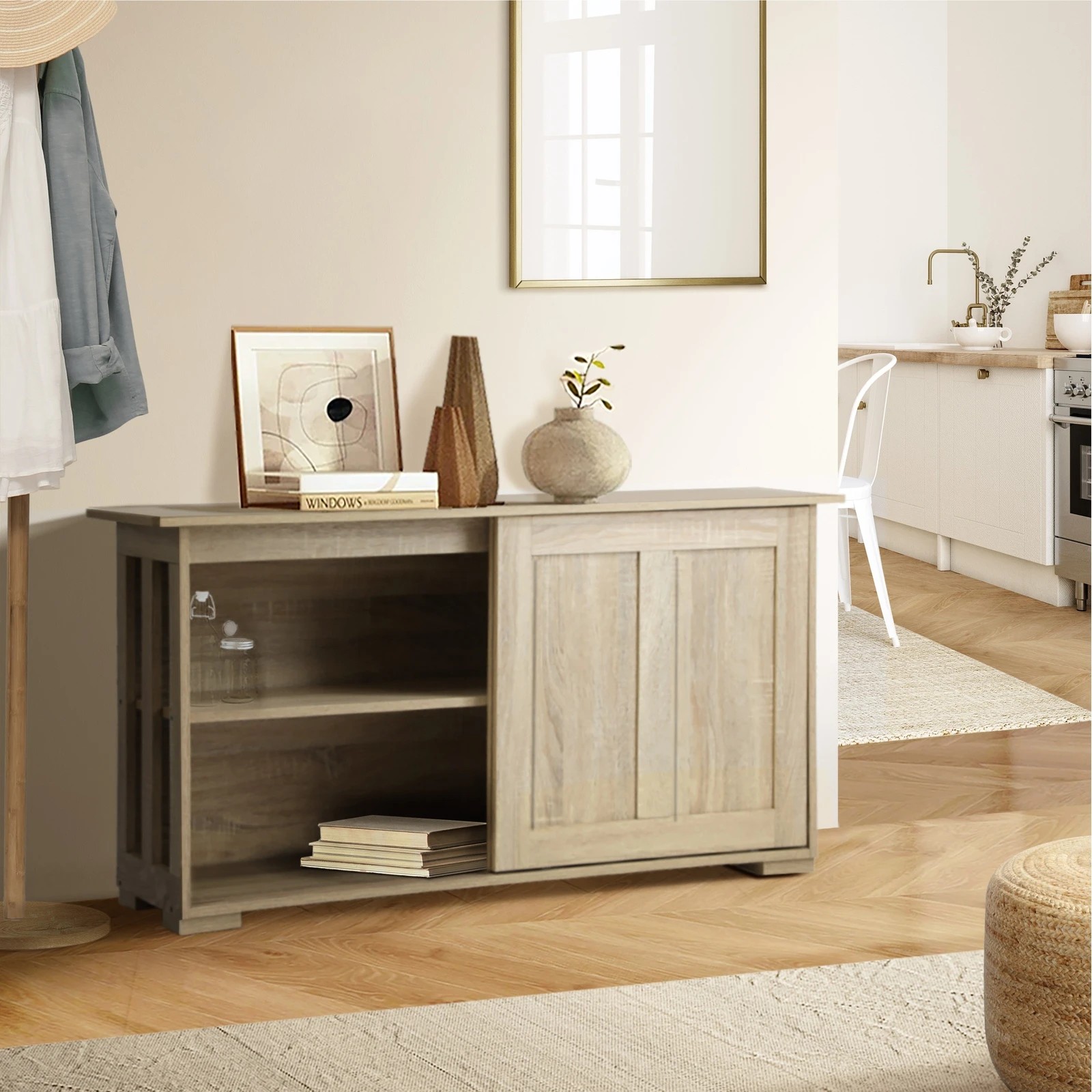 4 Oikiture Buffet Sideboard Cabinet Kitchen Cupboard Sliding Doors - Natural, 4 of 9