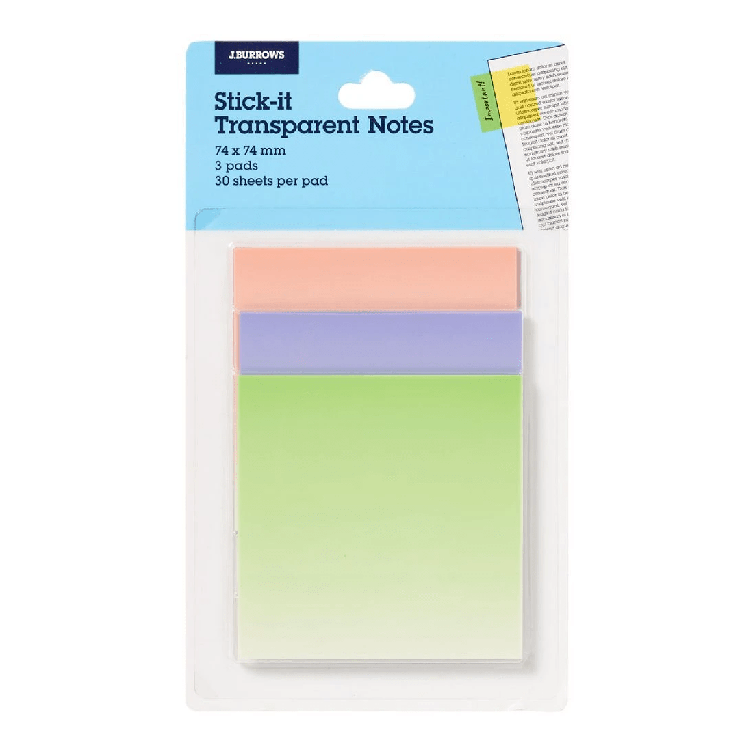 1 J.Burrows Stick-it Transparent Notes 76x76mm Gradient 3 Pack, 1 of 4